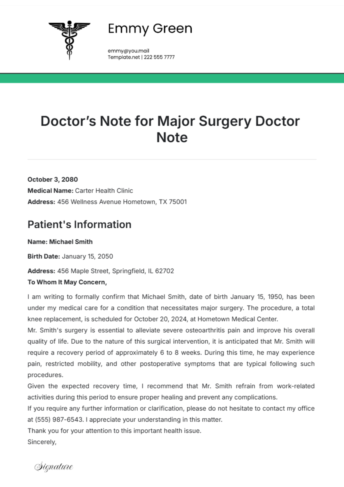 Doctor’s Note for Major Surgery Doctor Note Template - Edit Online & Download