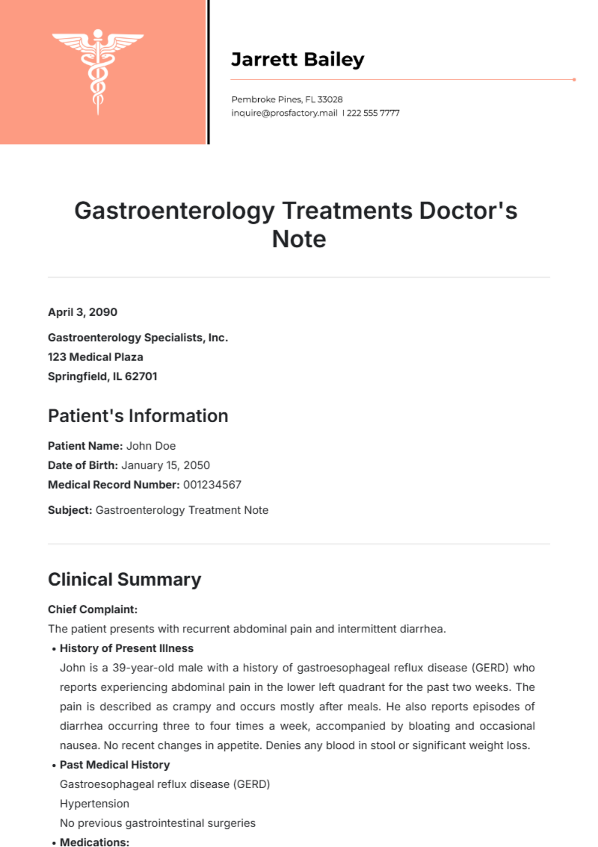 Gastroenterology Treatments Doctor Note Template - Edit Online & Download