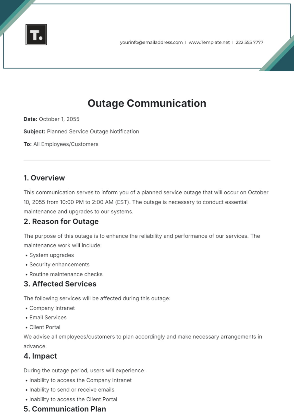 Outage Communication Template