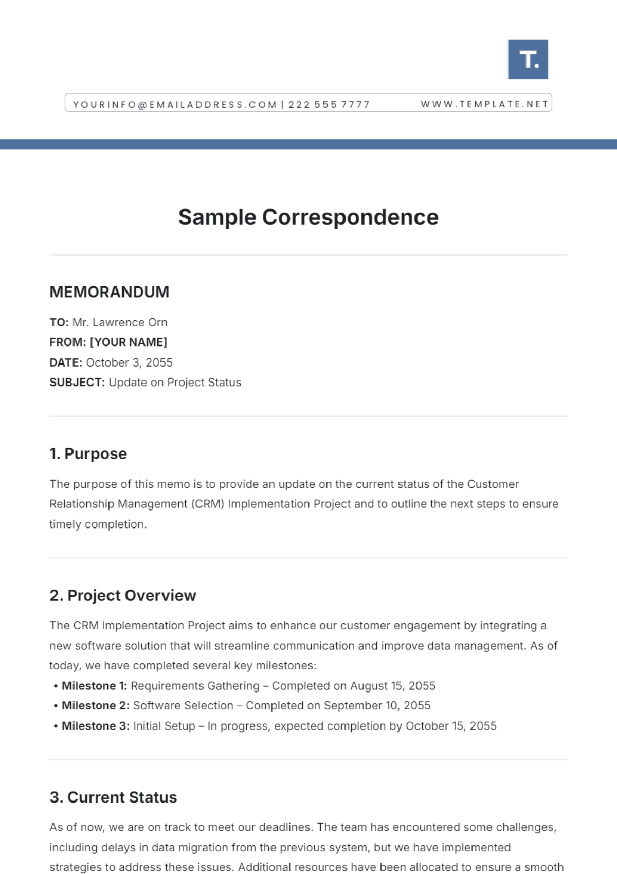 Sample Correspondence Template