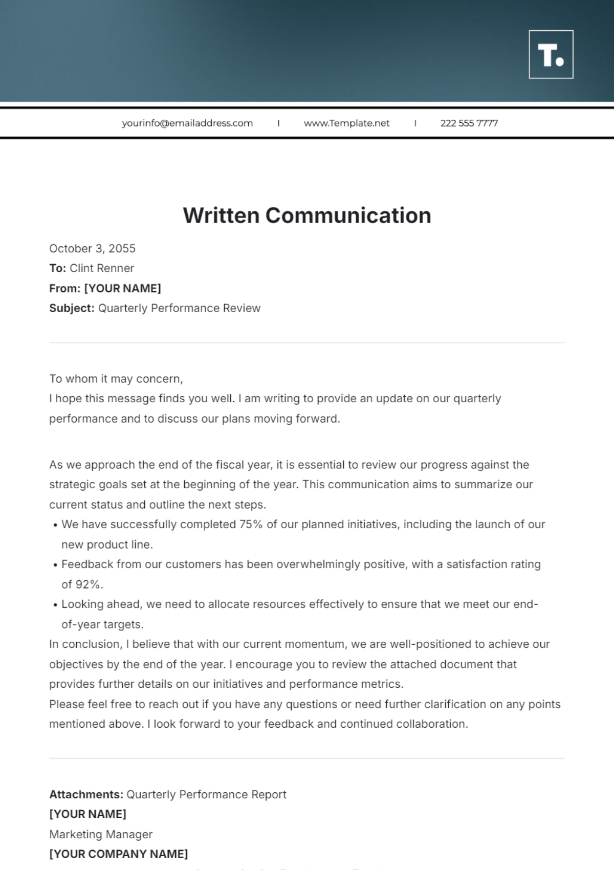 Written Communication Template