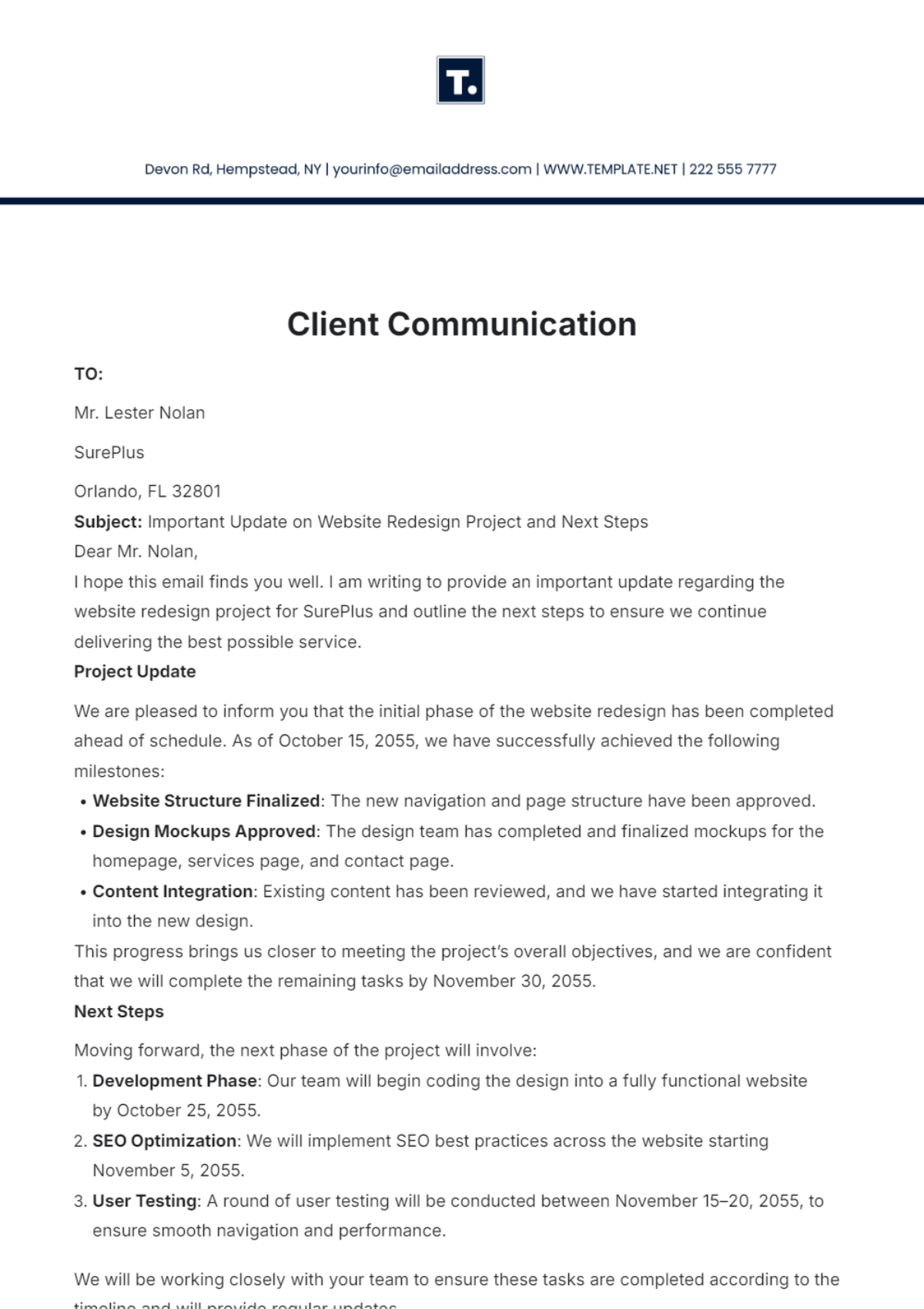 Client Communication Template