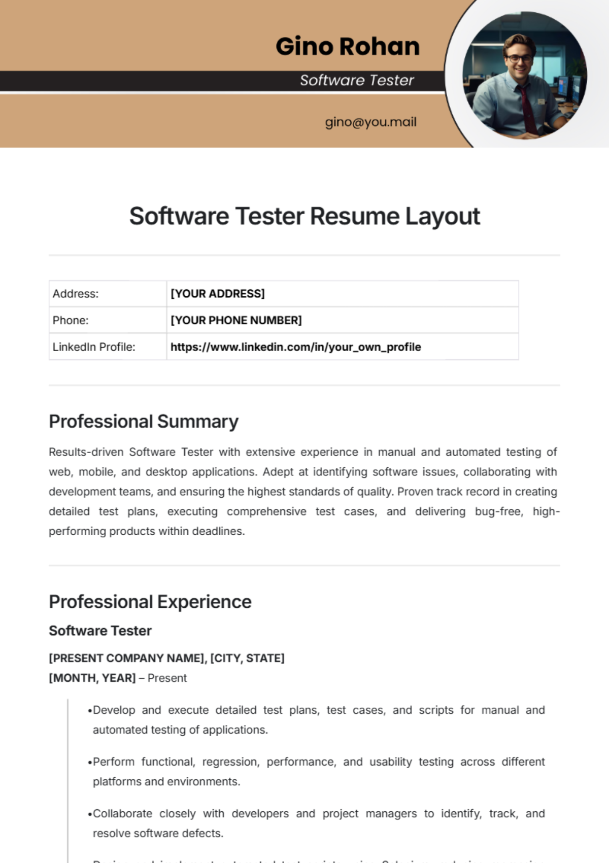 Software Tester Resume Layout Template - Edit Online & Download