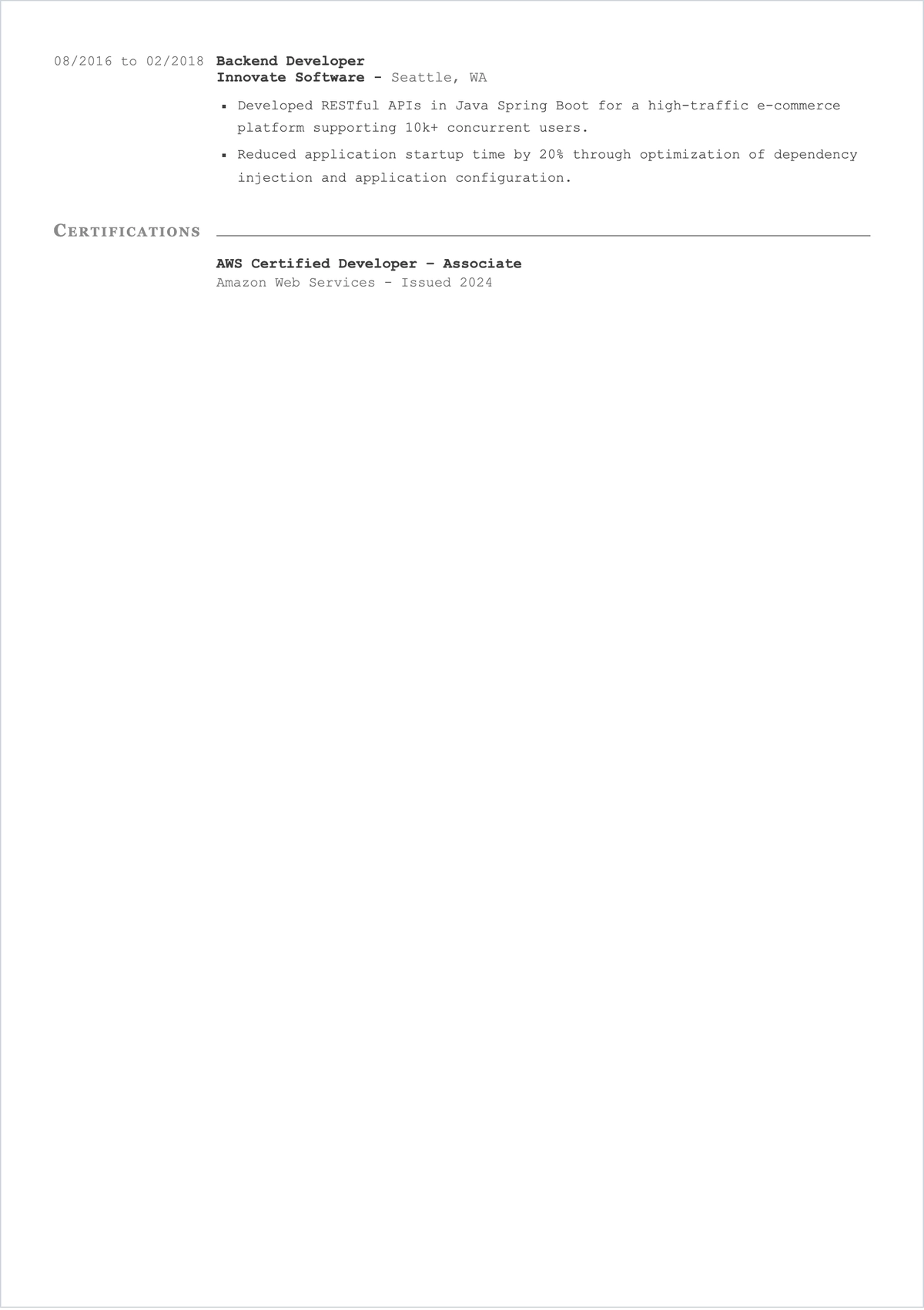 Free Blank Technical Programmer ATS Resume Template, AI Resume Builder