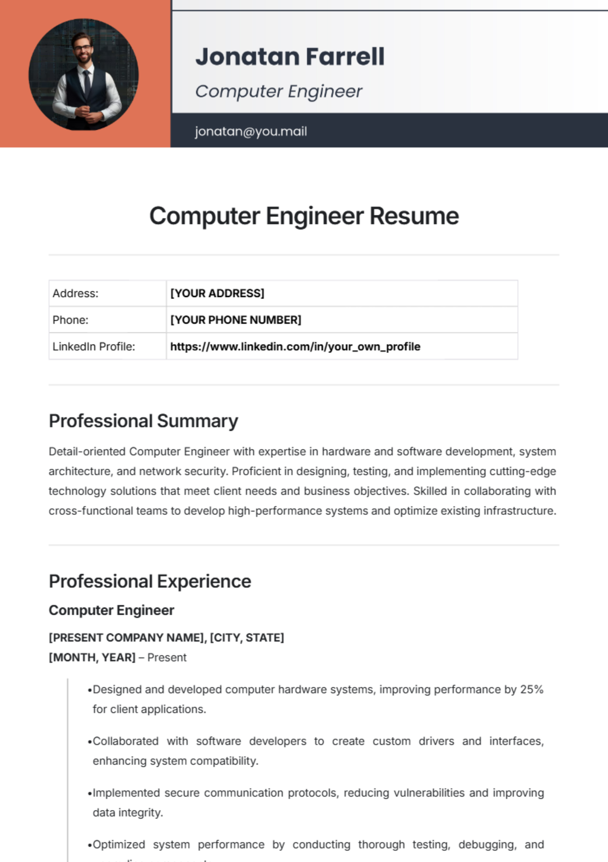 Computer Engineer Resume Template - Edit Online & Download