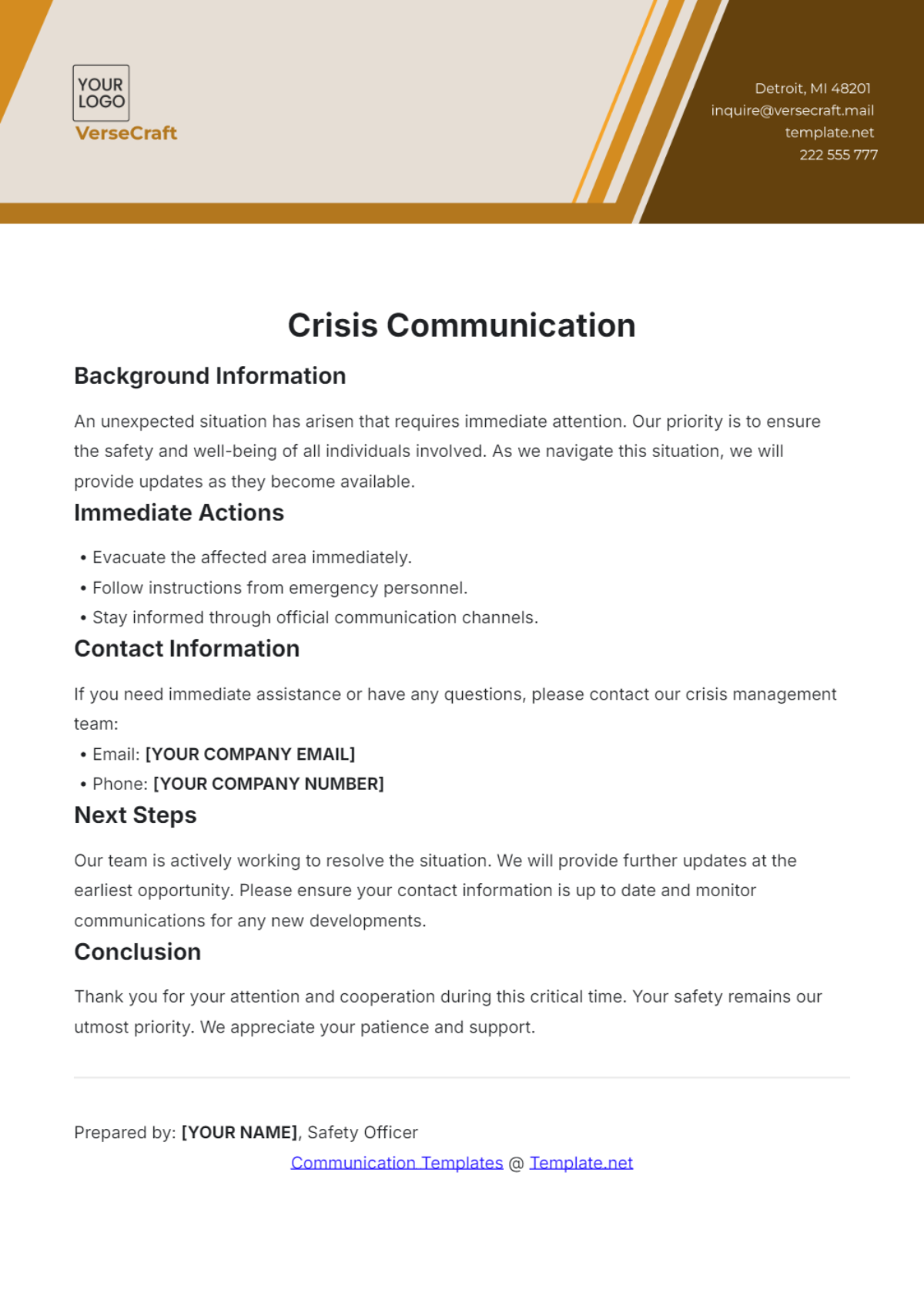 Crisis Communication Template