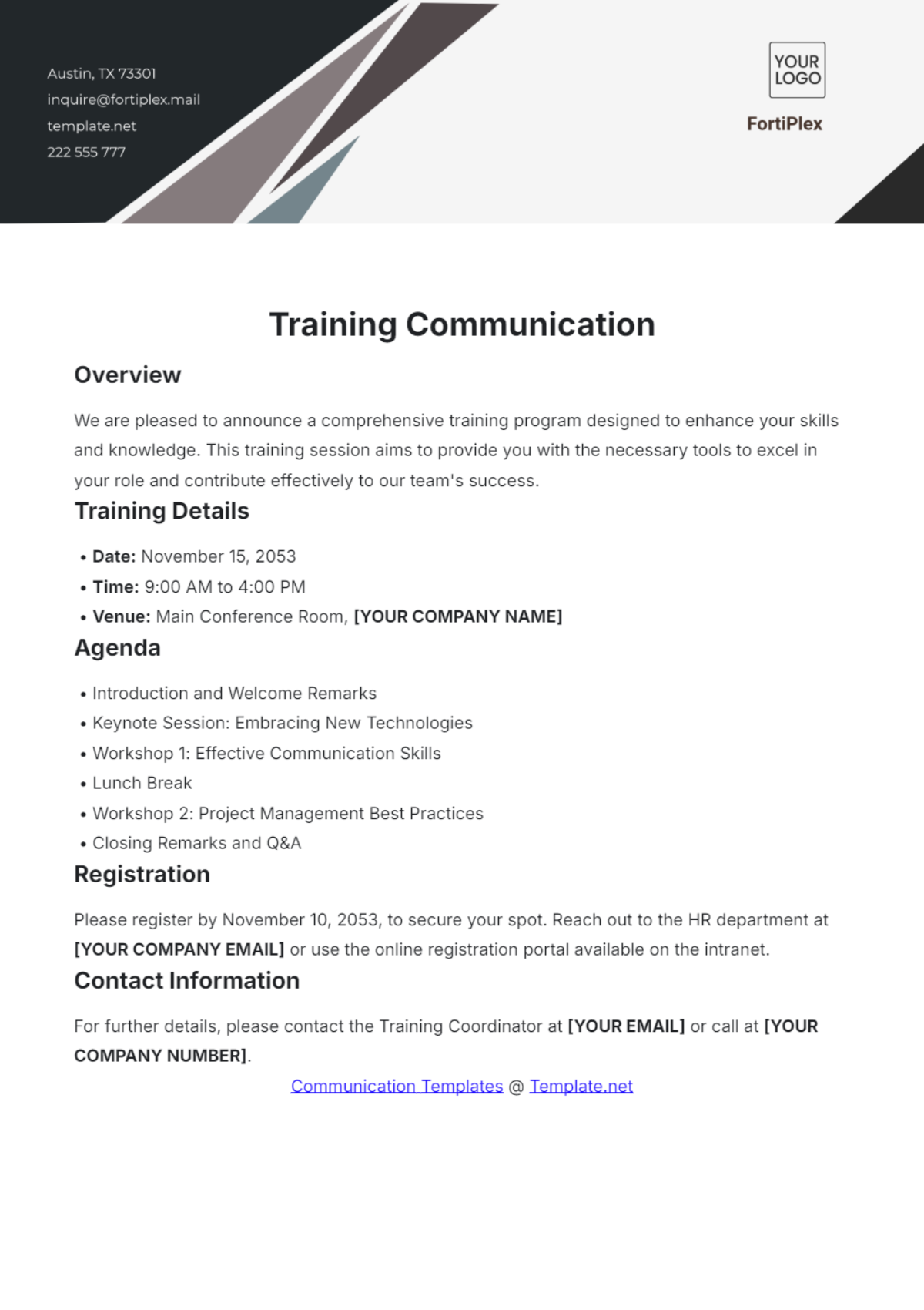 Training Communication Template