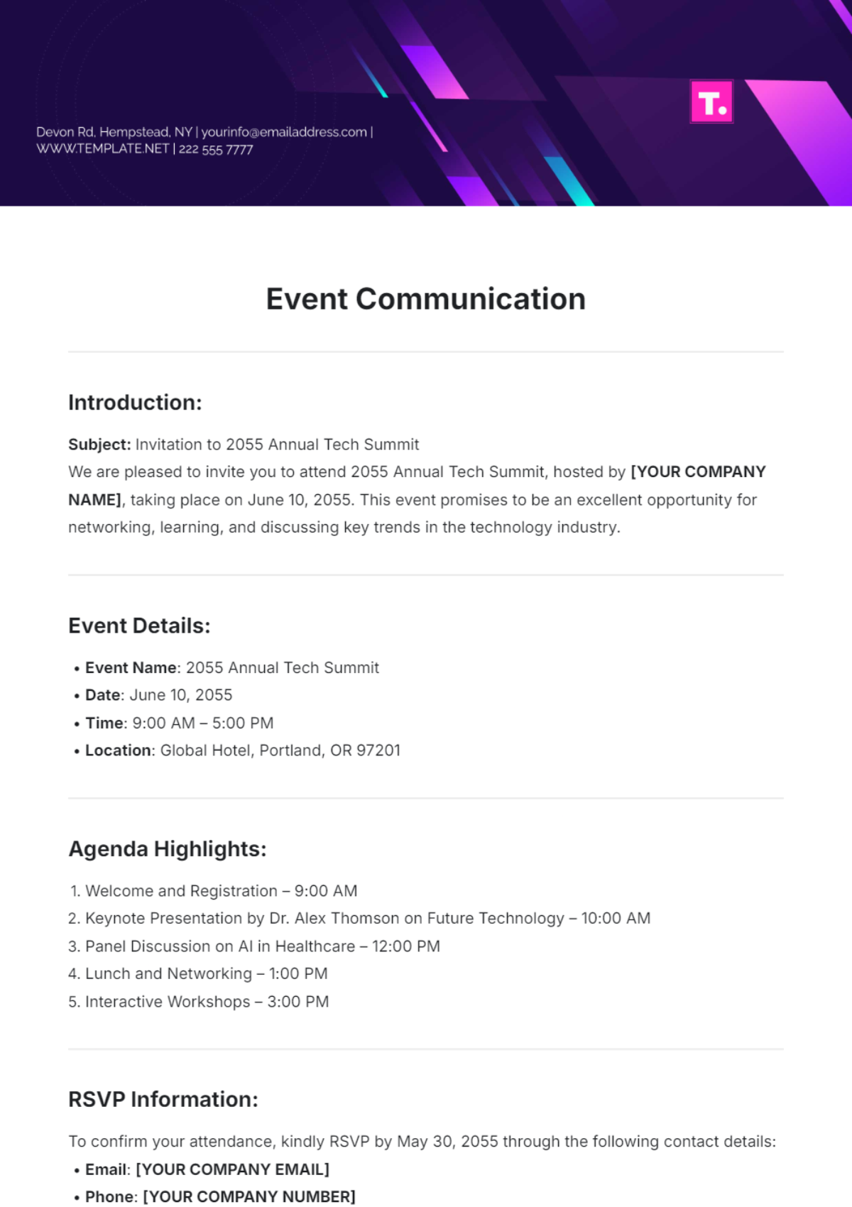 Event Communication Template