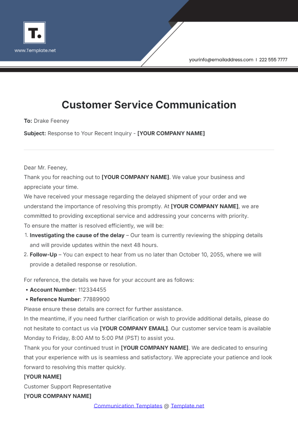 Customer Service Communication Template - Edit Online & Download