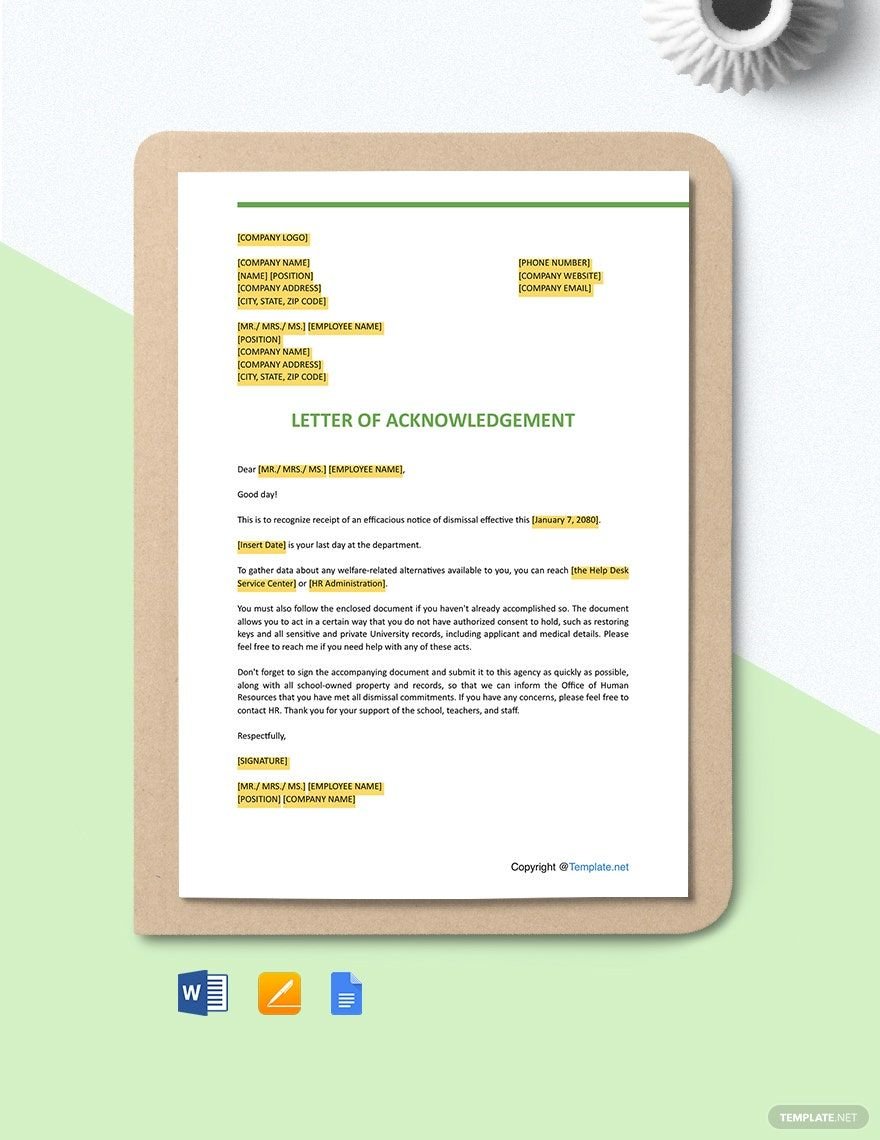 Free Sample Employee Acknowledgement Letter Template