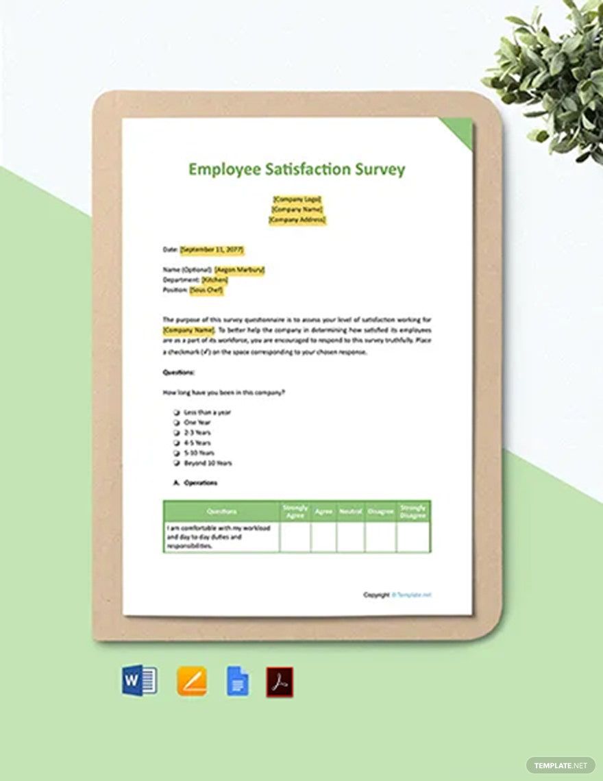 Free Sample Employee Satisfaction Survey Template