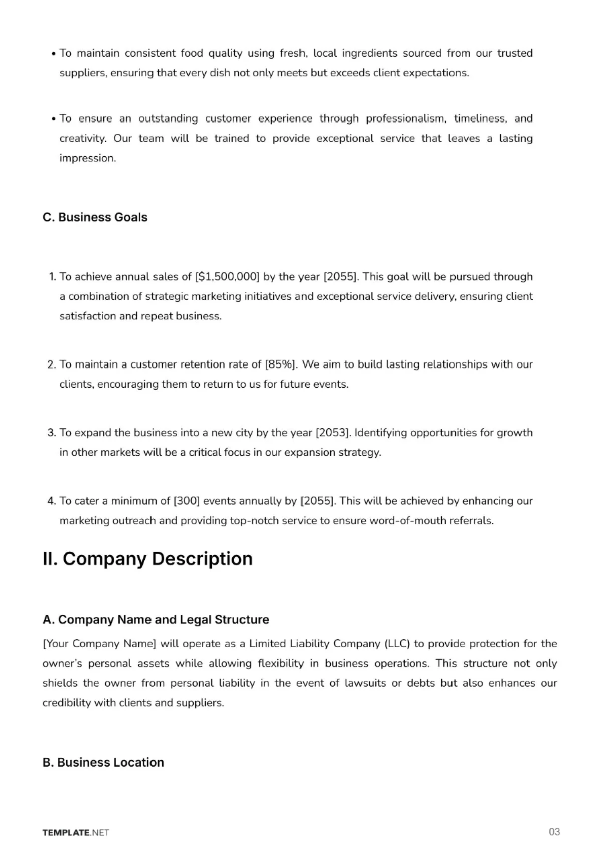 Free Catering Business Plan Template to Edit Online