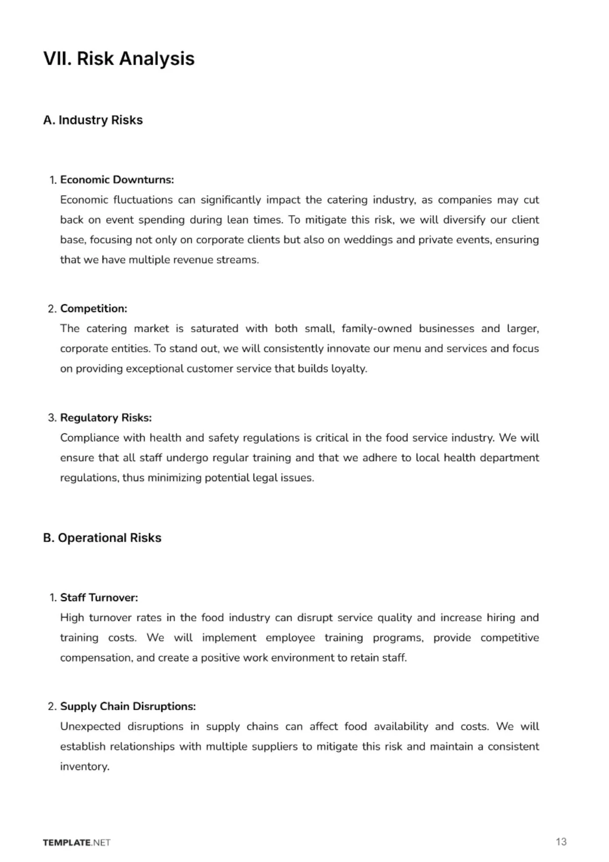 Free Catering Business Plan Template to Edit Online