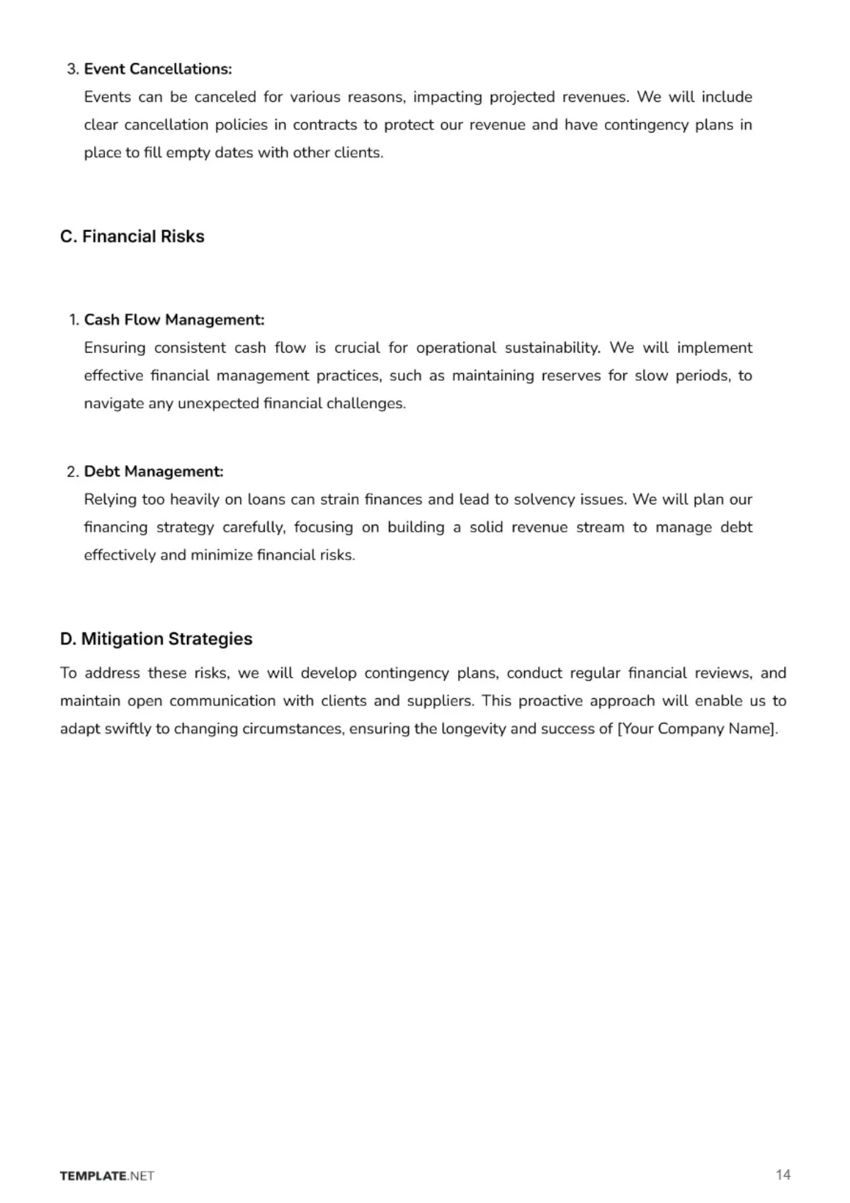 Free Catering Business Plan Template to Edit Online