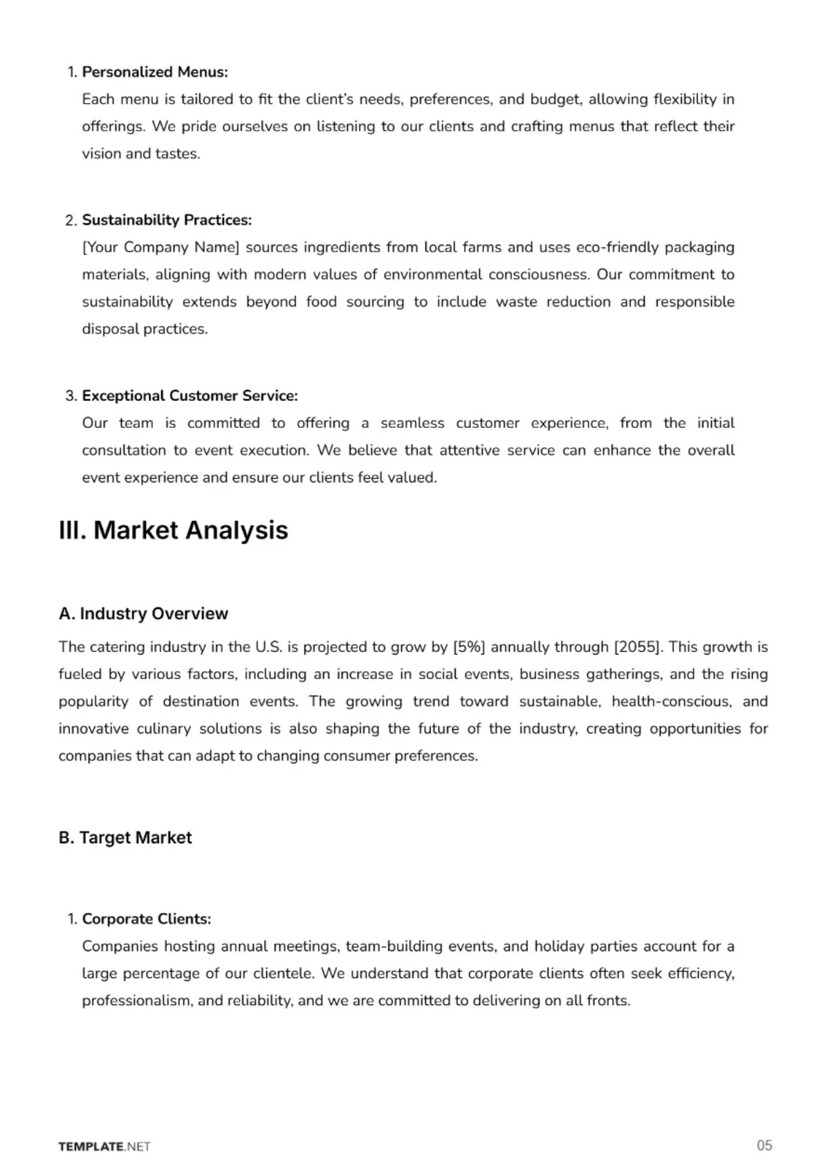 Free Catering Business Plan Template to Edit Online