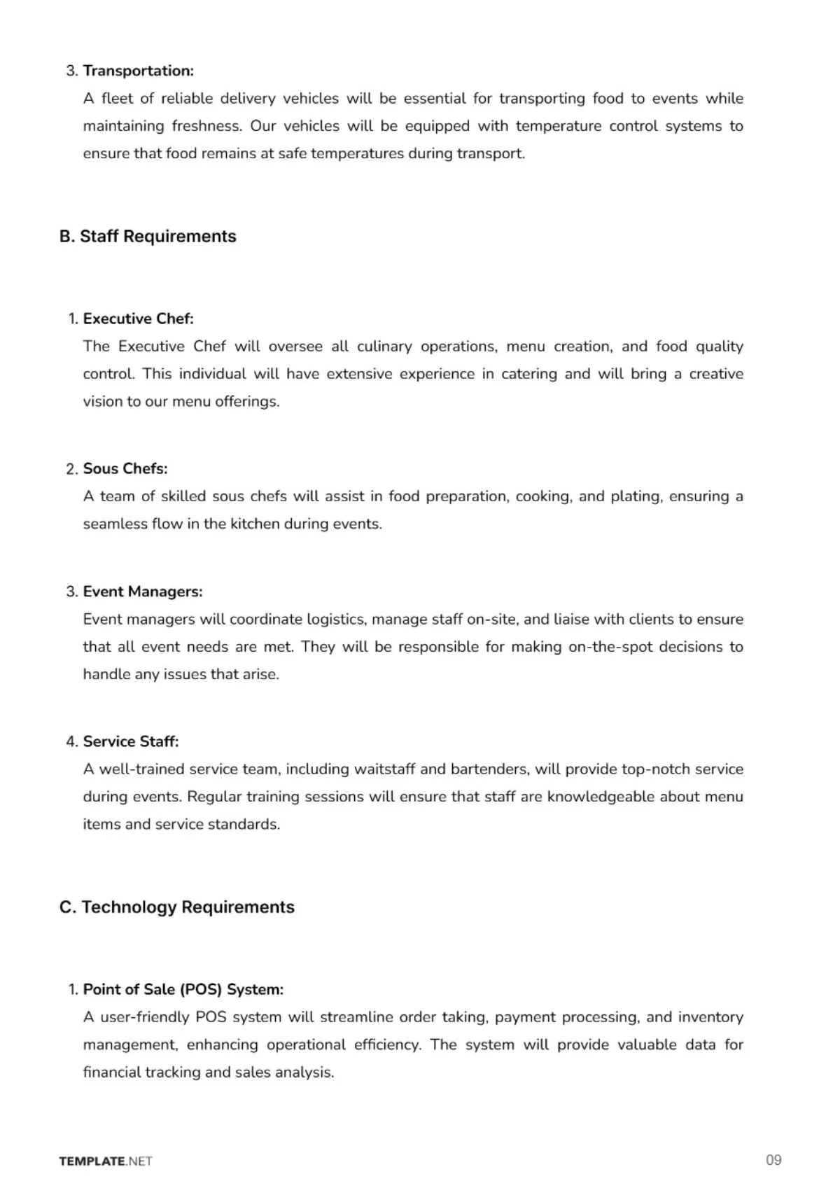Free Catering Business Plan Template to Edit Online