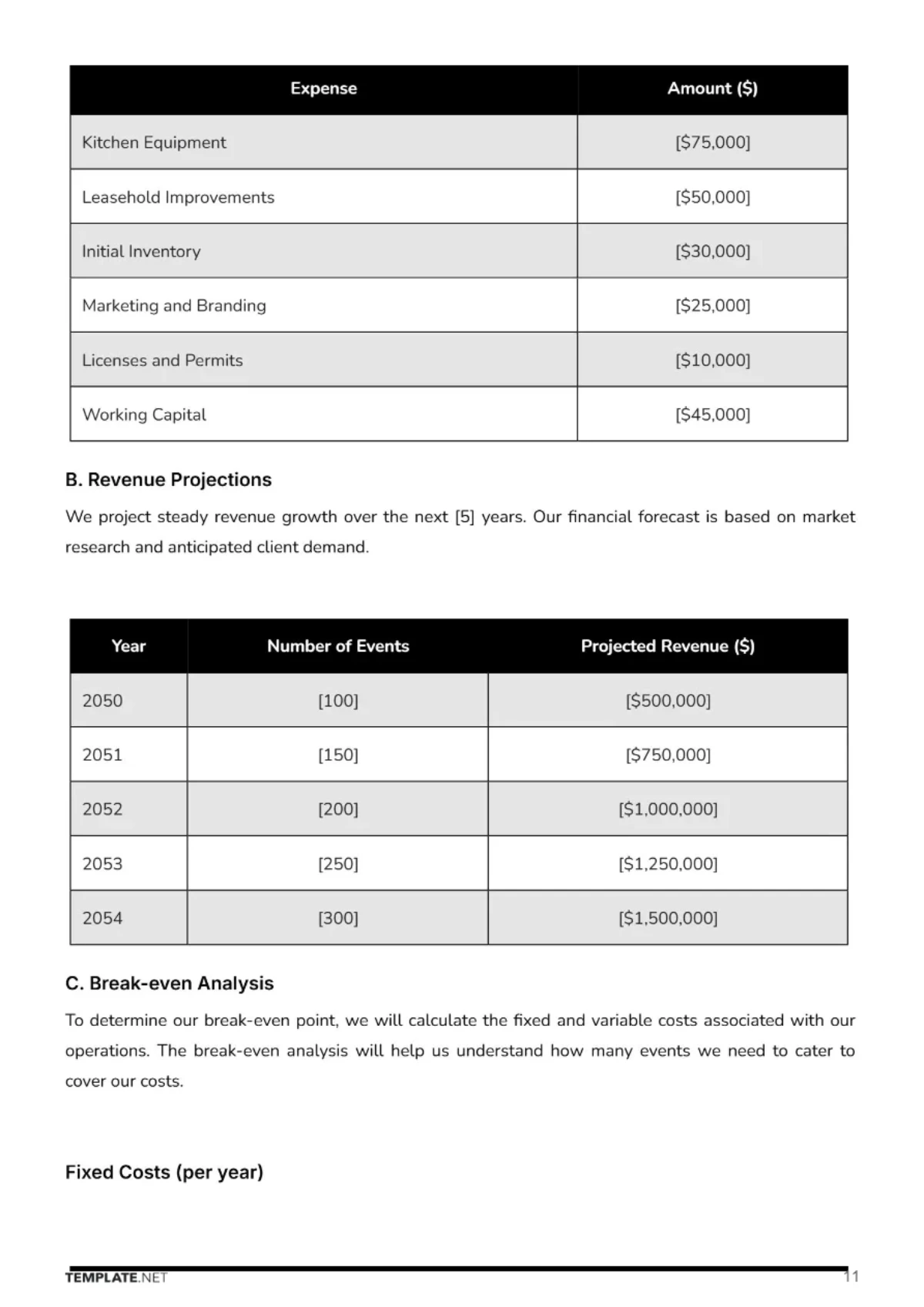 Free Catering Business Plan Template to Edit Online