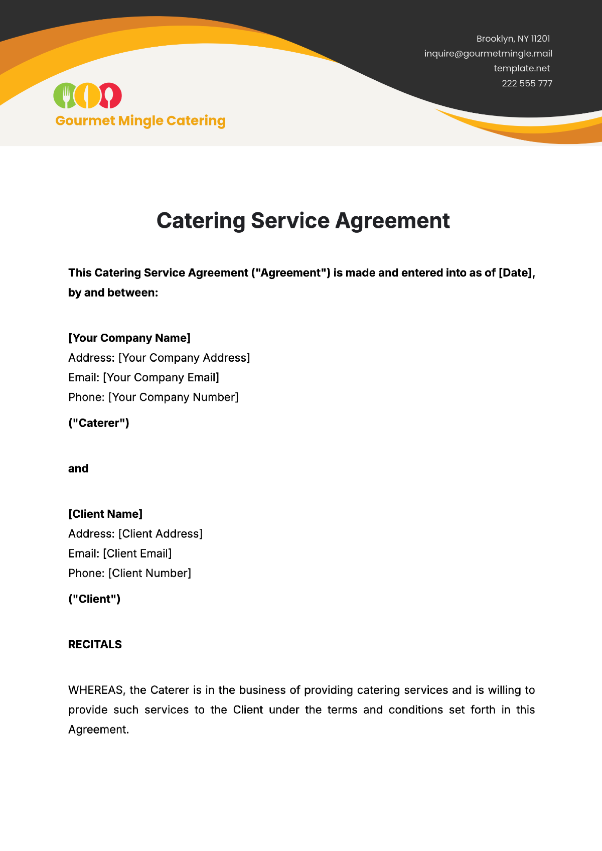 Catering Service Agreement Template - Edit Online & Download