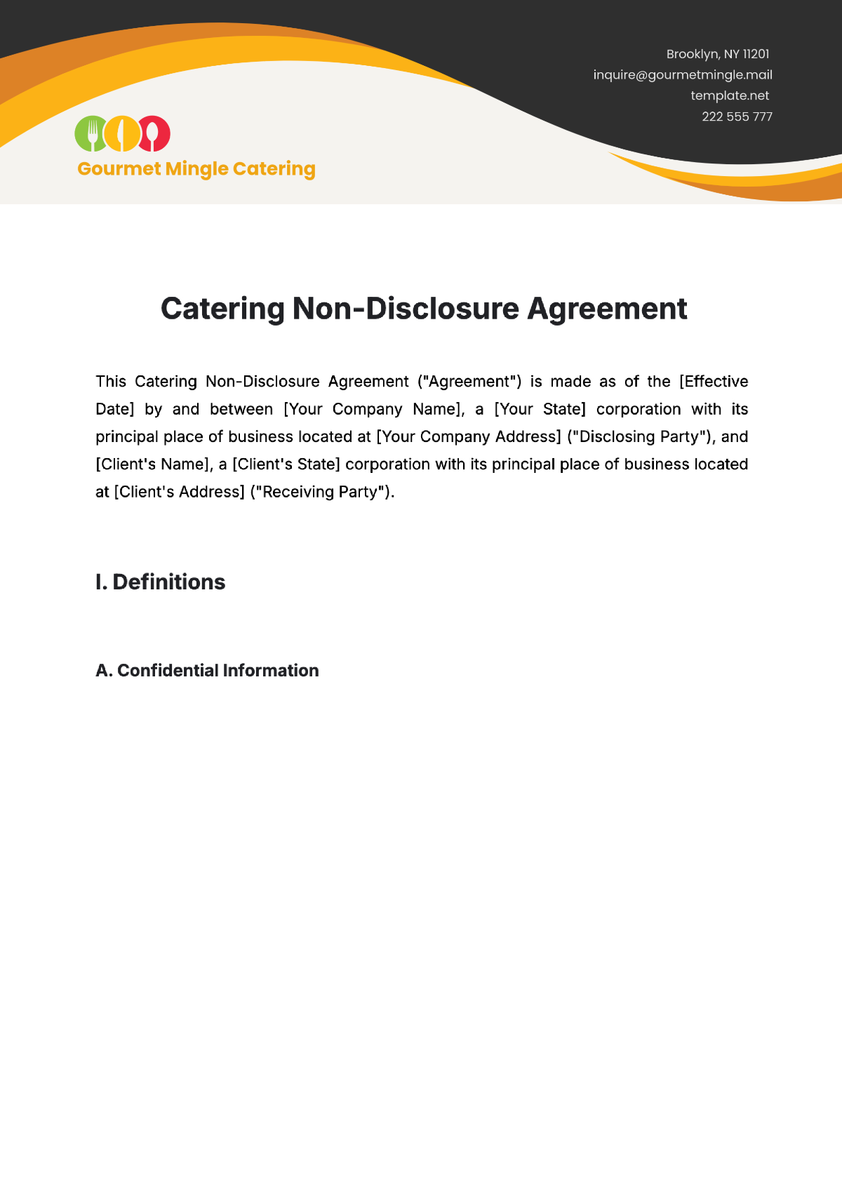 Catering Non-Disclosure Agreement Template - Edit Online & Download