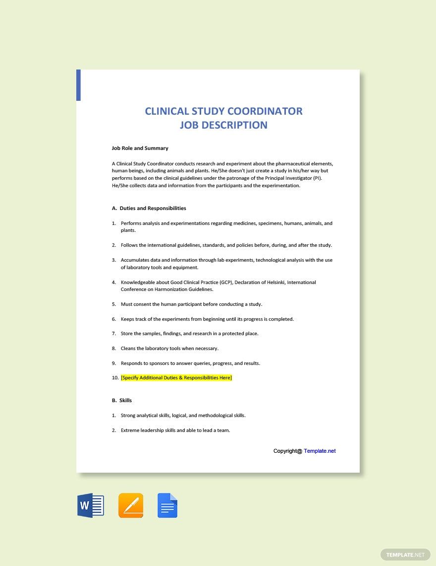 Clinical Study Coordinator Job Description