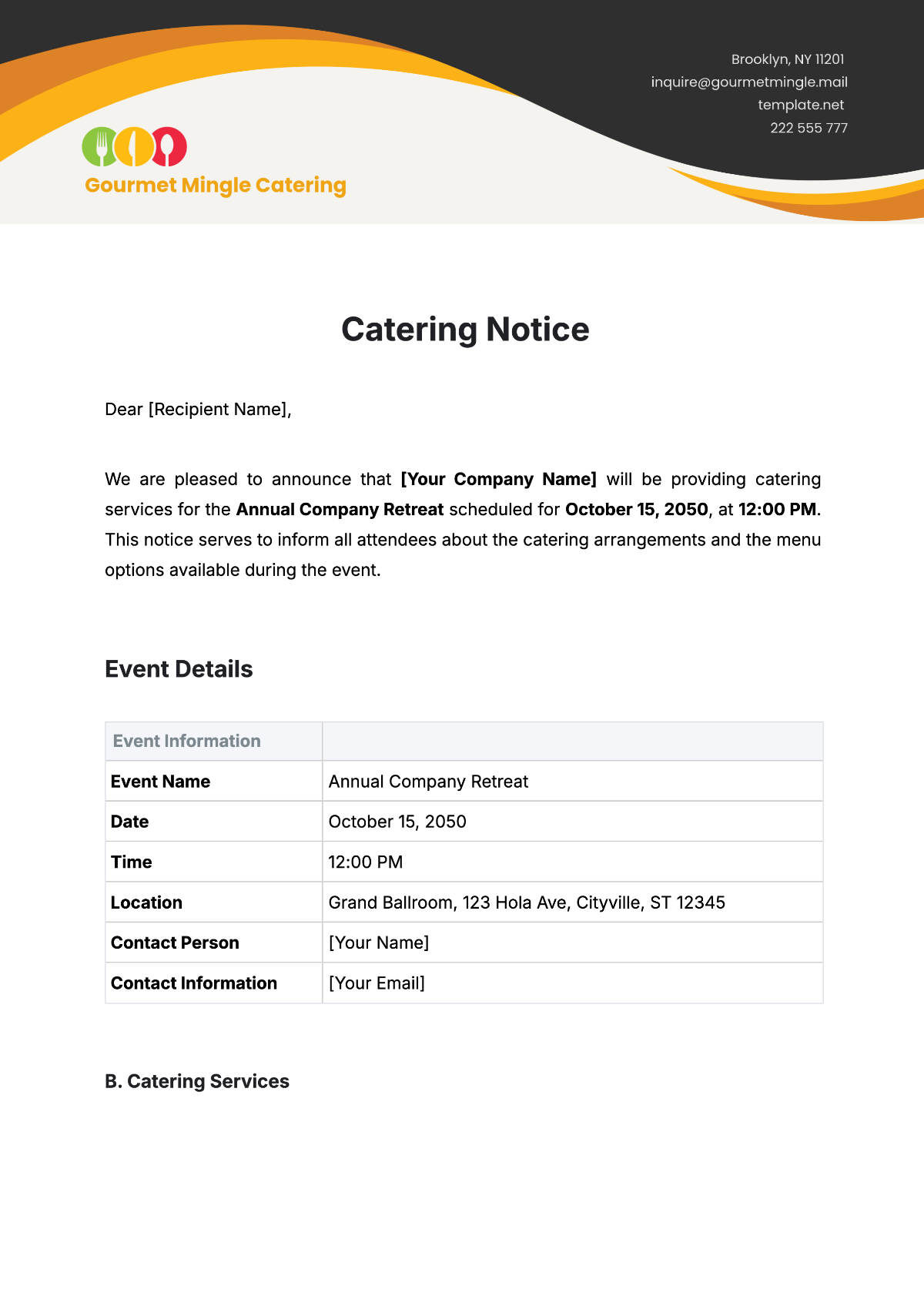 Catering Notice Template - Edit Online & Download