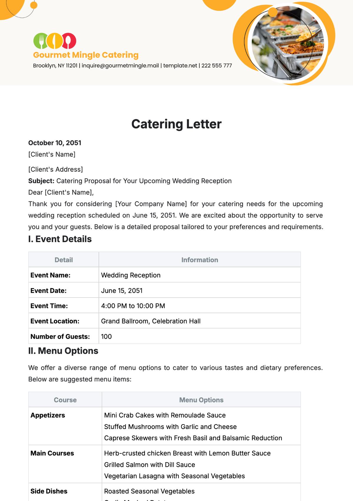 Catering Letter Template - Edit Online & Download