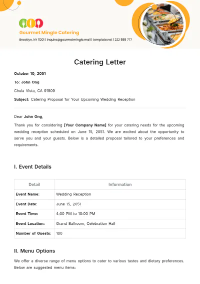 Free Catering Letter Template to Edit Online