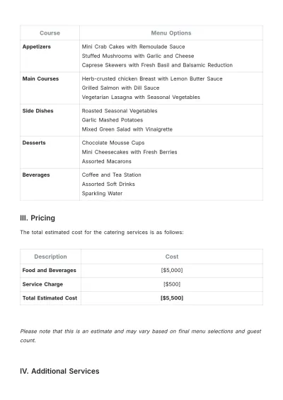 Free Catering Letter Template to Edit Online