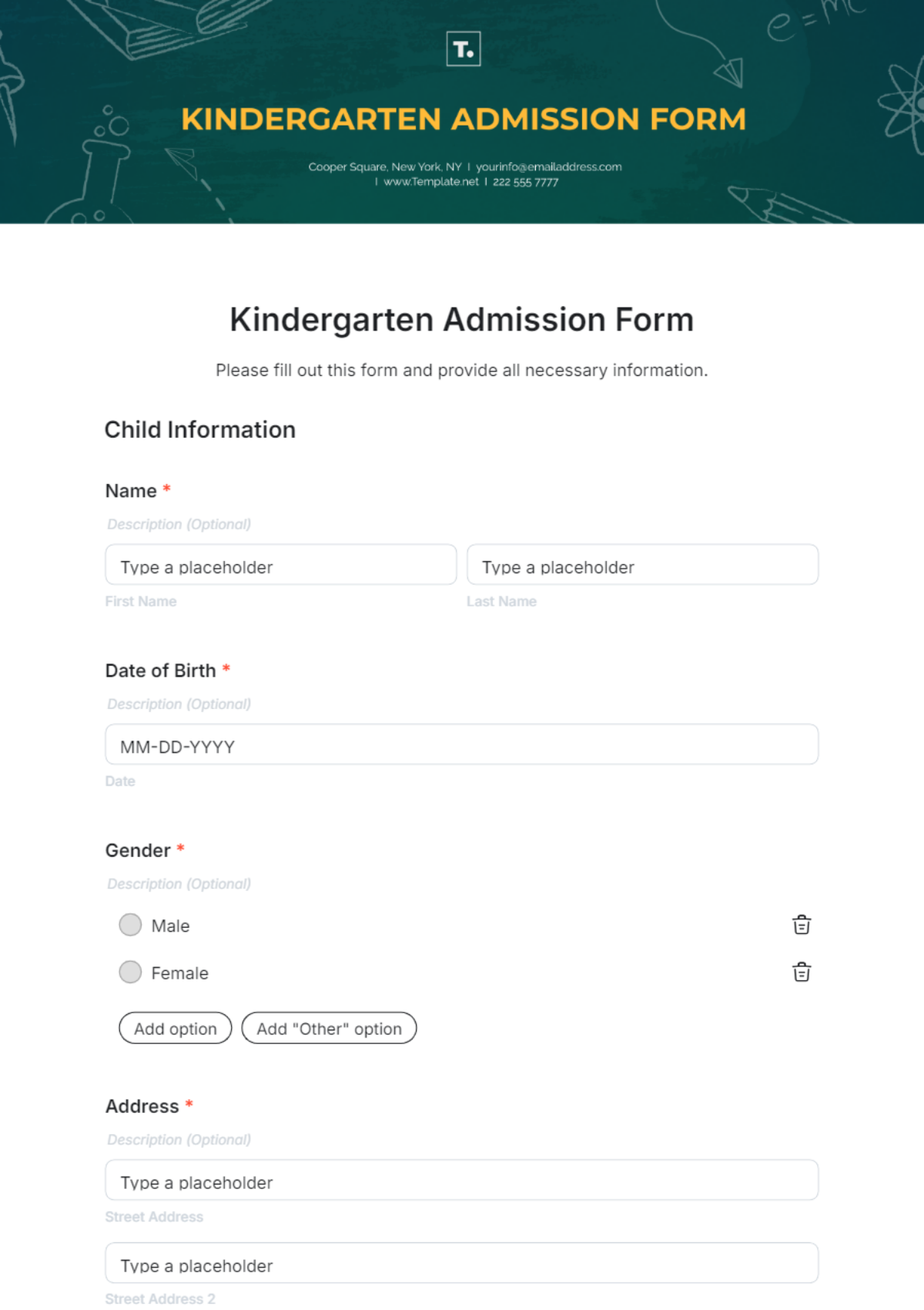 Kindergarten Admission Form Template - Edit Online & Download