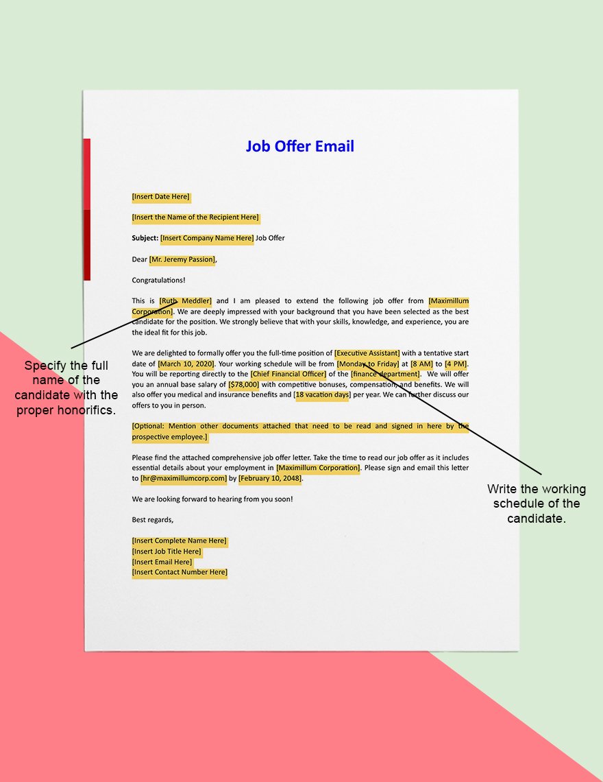 Job Offer Email Template in Word, Pages, Google Docs, PDF - Download ...