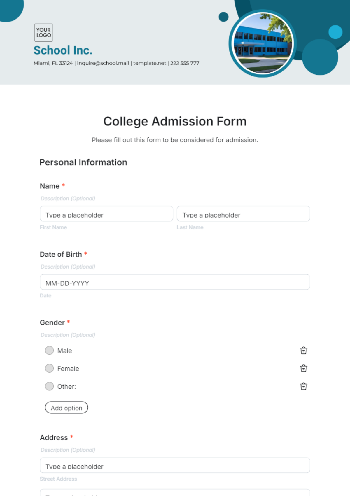 College Admission Form Template - Edit Online & Download