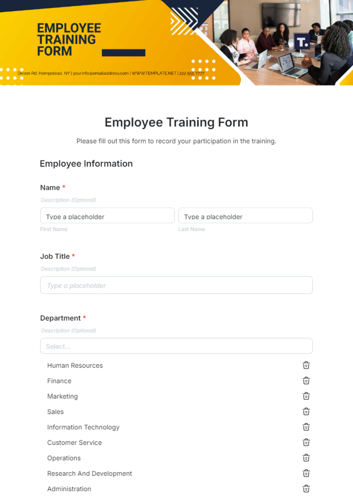 Free Employee Training Form Template - Edit Online & Download ...