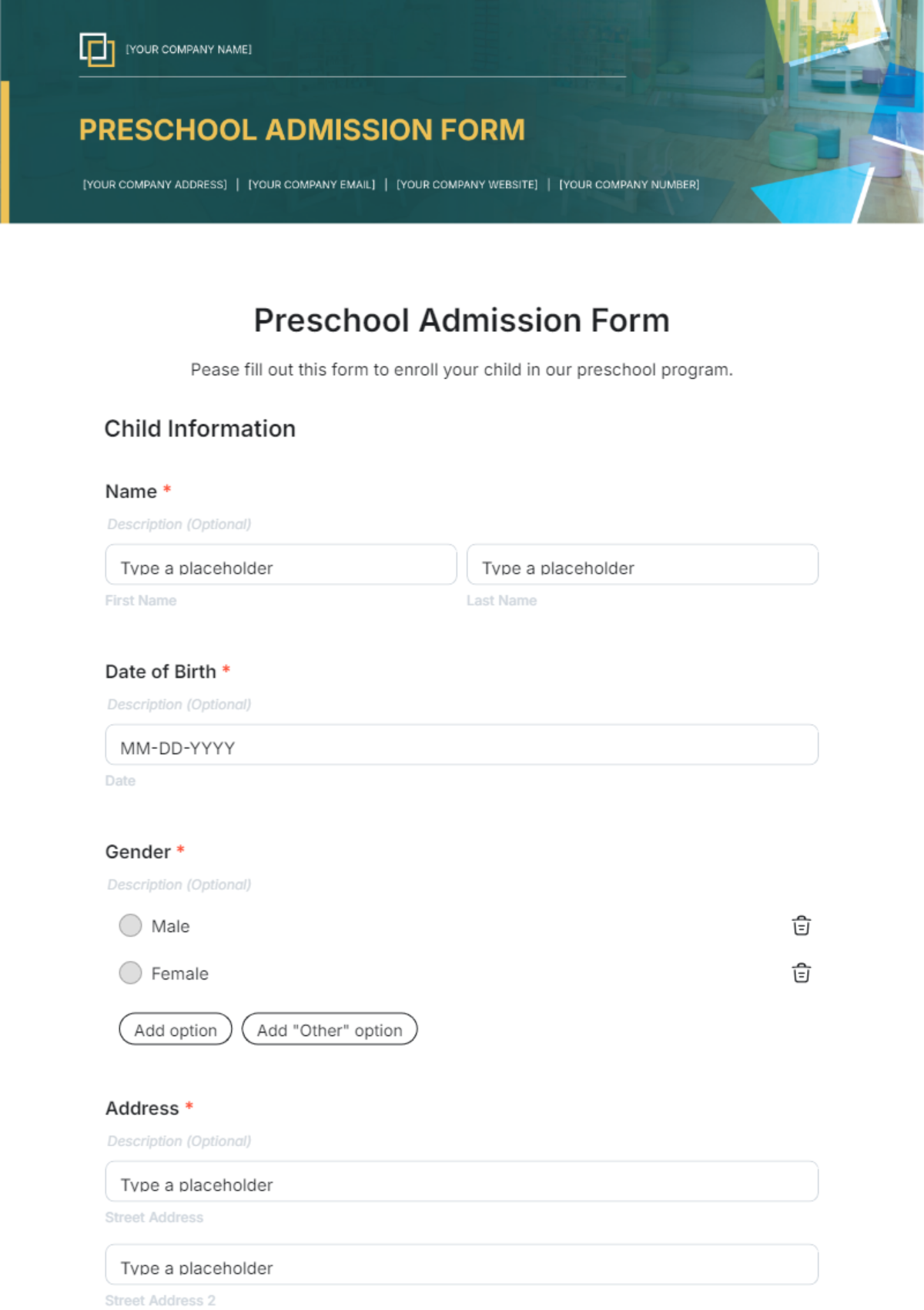 Preschool Admission Form Template - Edit Online & Download