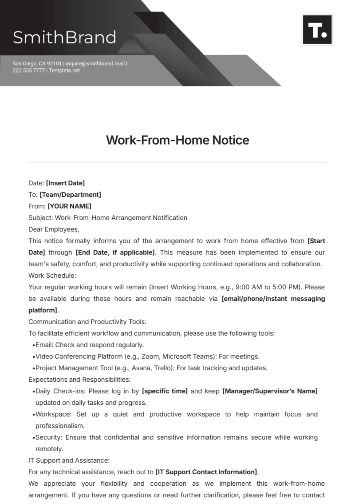 Work-From-Home Notice Template - Edit Online & Download