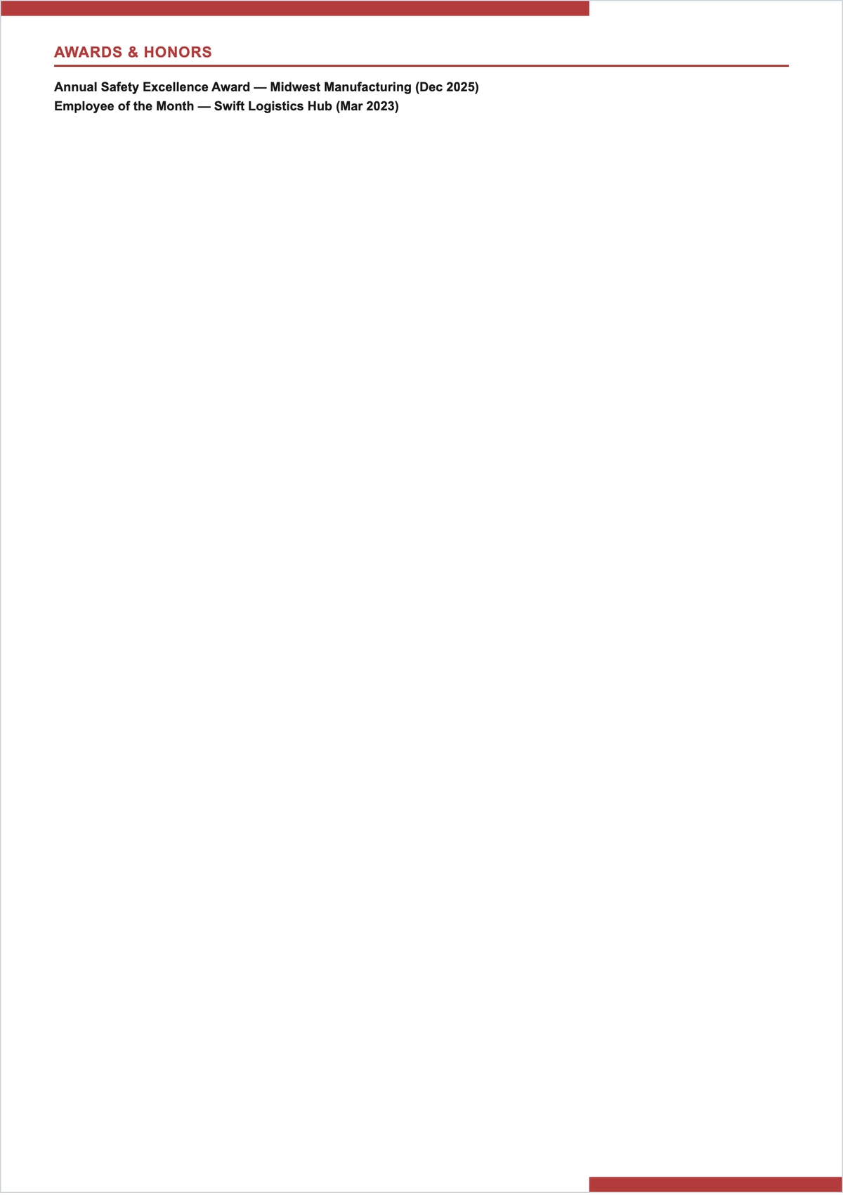 Free Blank Warehouse Production Worker ATS Resume Template