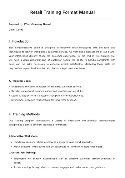 Free Retail Training Format Manual Template to Edit Online