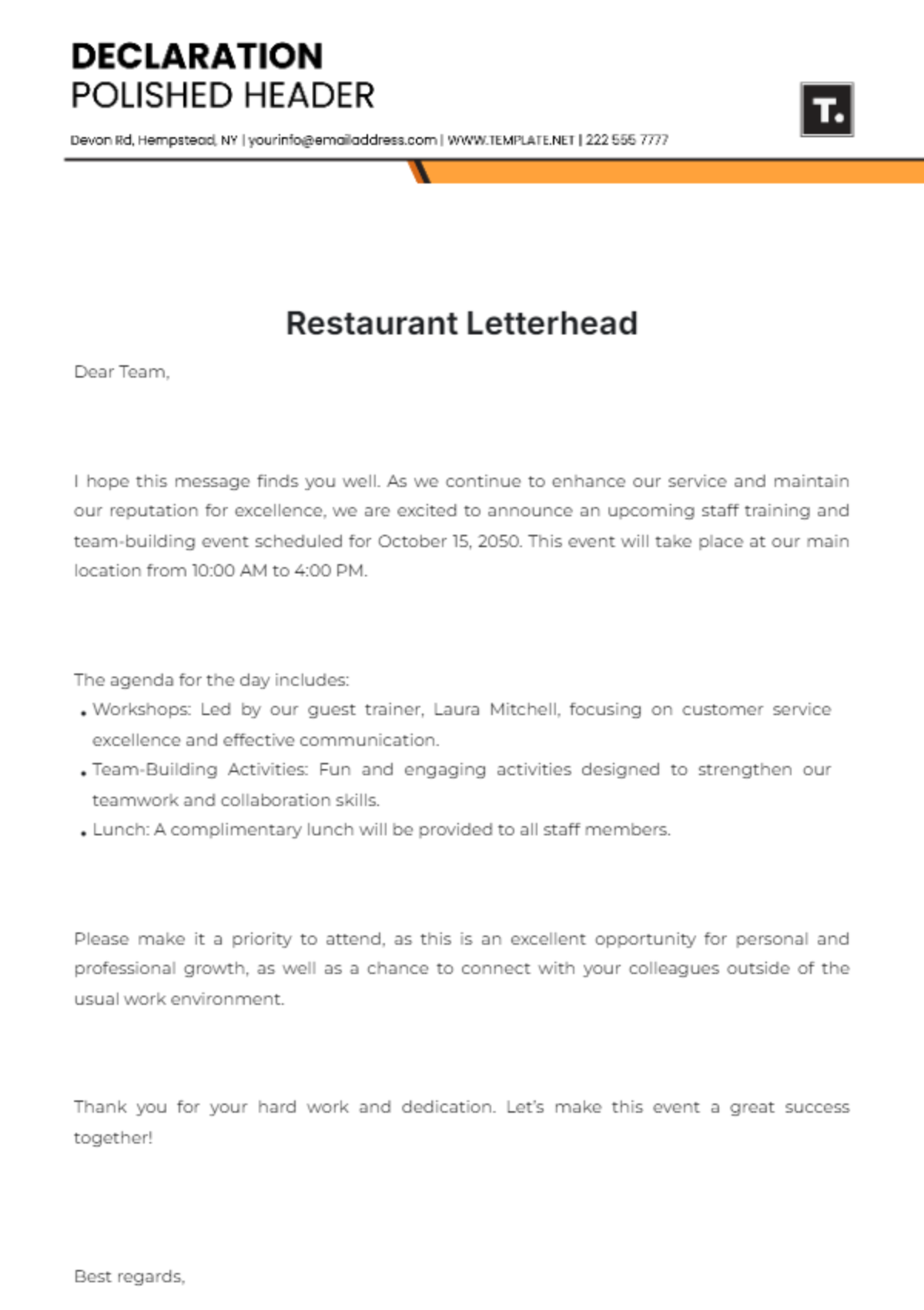 Restaurant Letterhead Template - Edit Online & Download