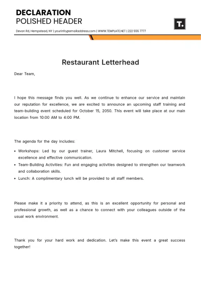 Free Restaurant Letterhead Template to Edit Online