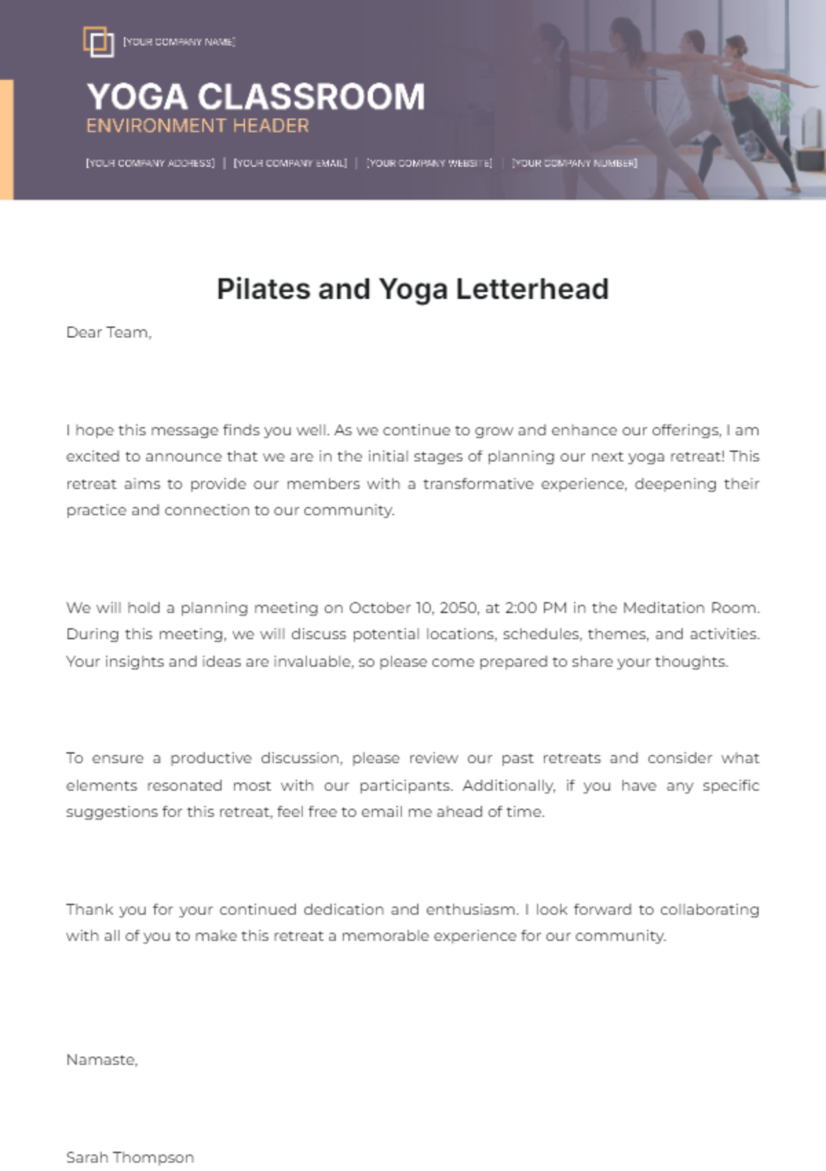 Pilates and Yoga Letterhead Template - Edit Online & Download