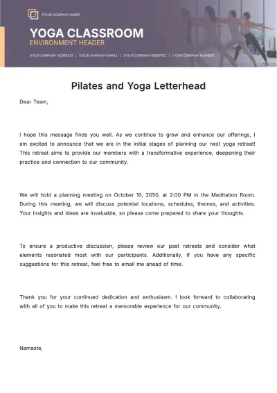 Free Pilates and Yoga Letterhead Template to Edit Online