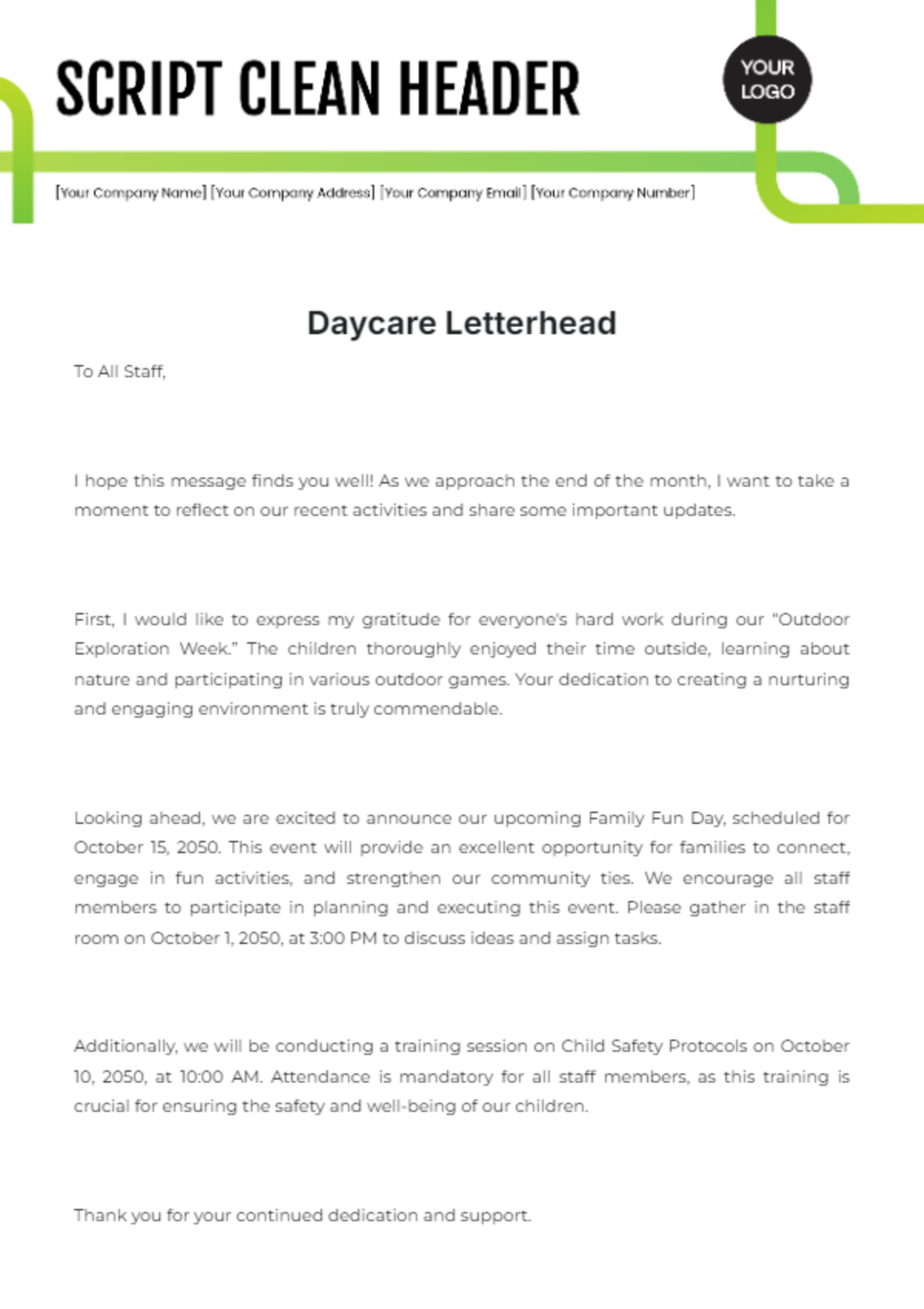 Daycare Letterhead Template - Edit Online & Download