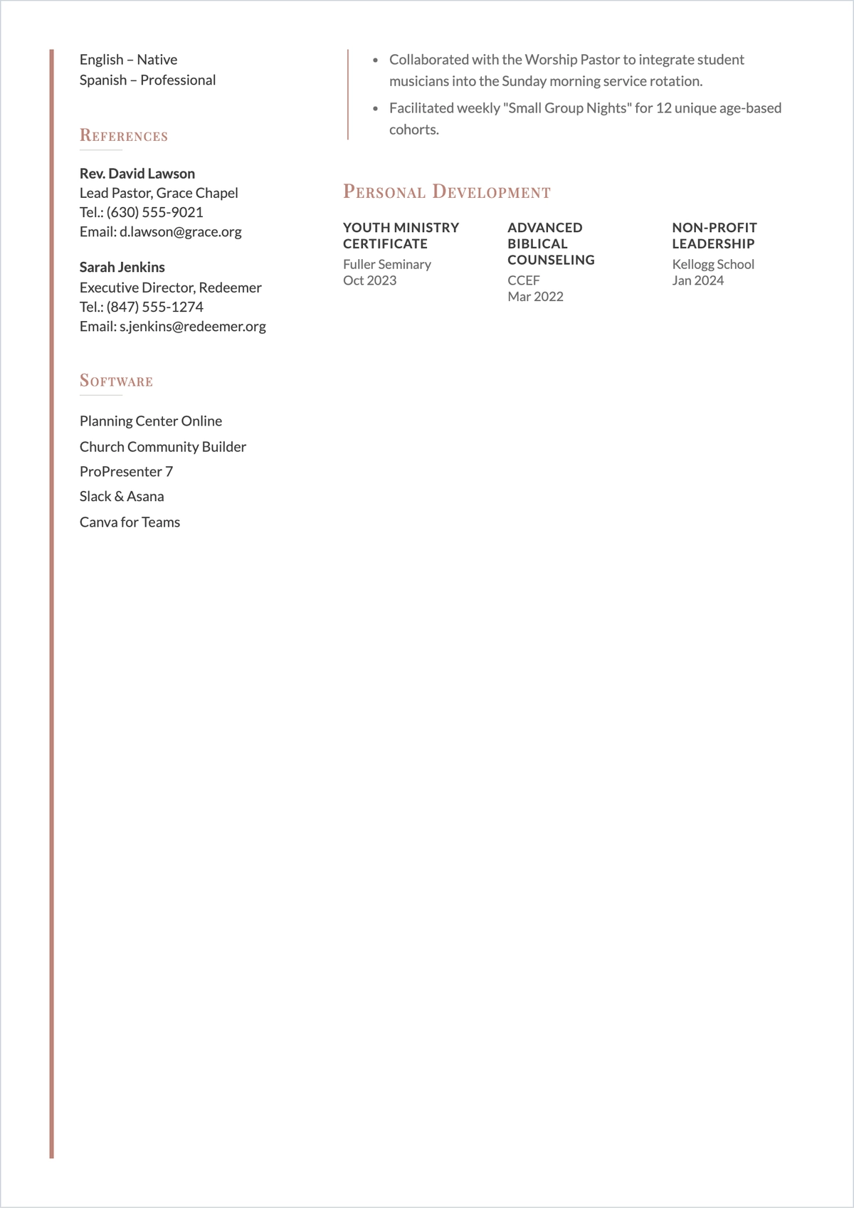 Free Youth Pastor ATS Resume Template, AI Resume Builder