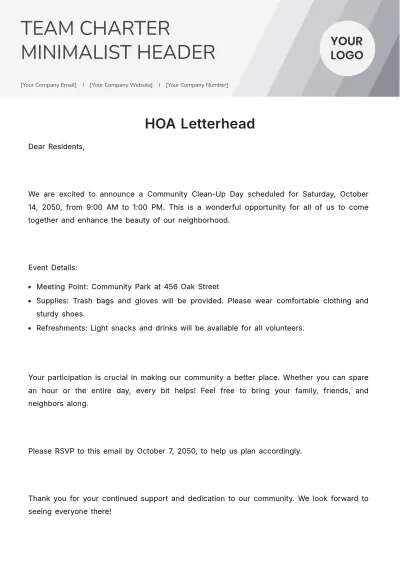 Free HOA Letterhead Template to Edit Online