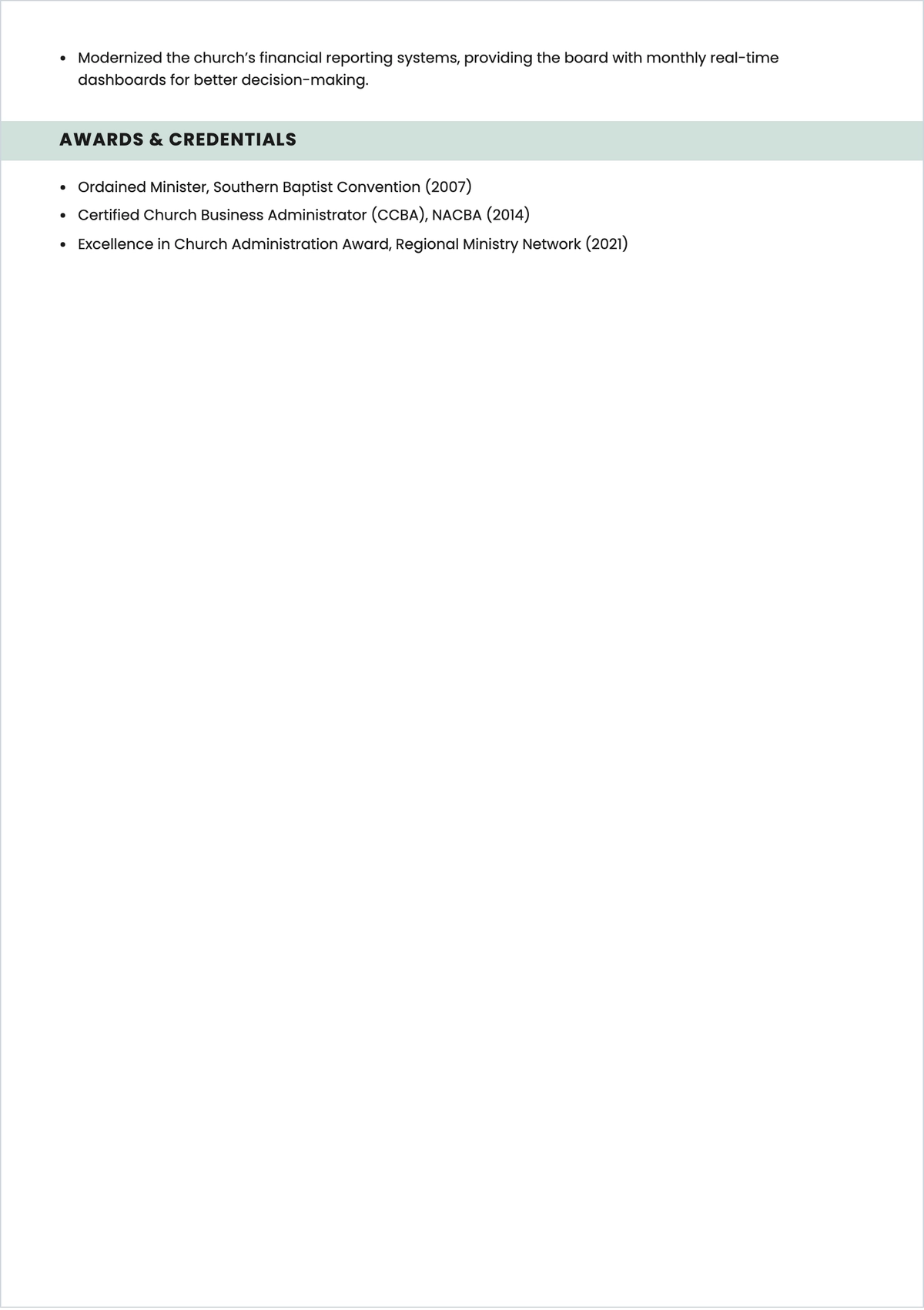 Free Simple Executive Pastor ATS Resume Template, AI Resume Builder
