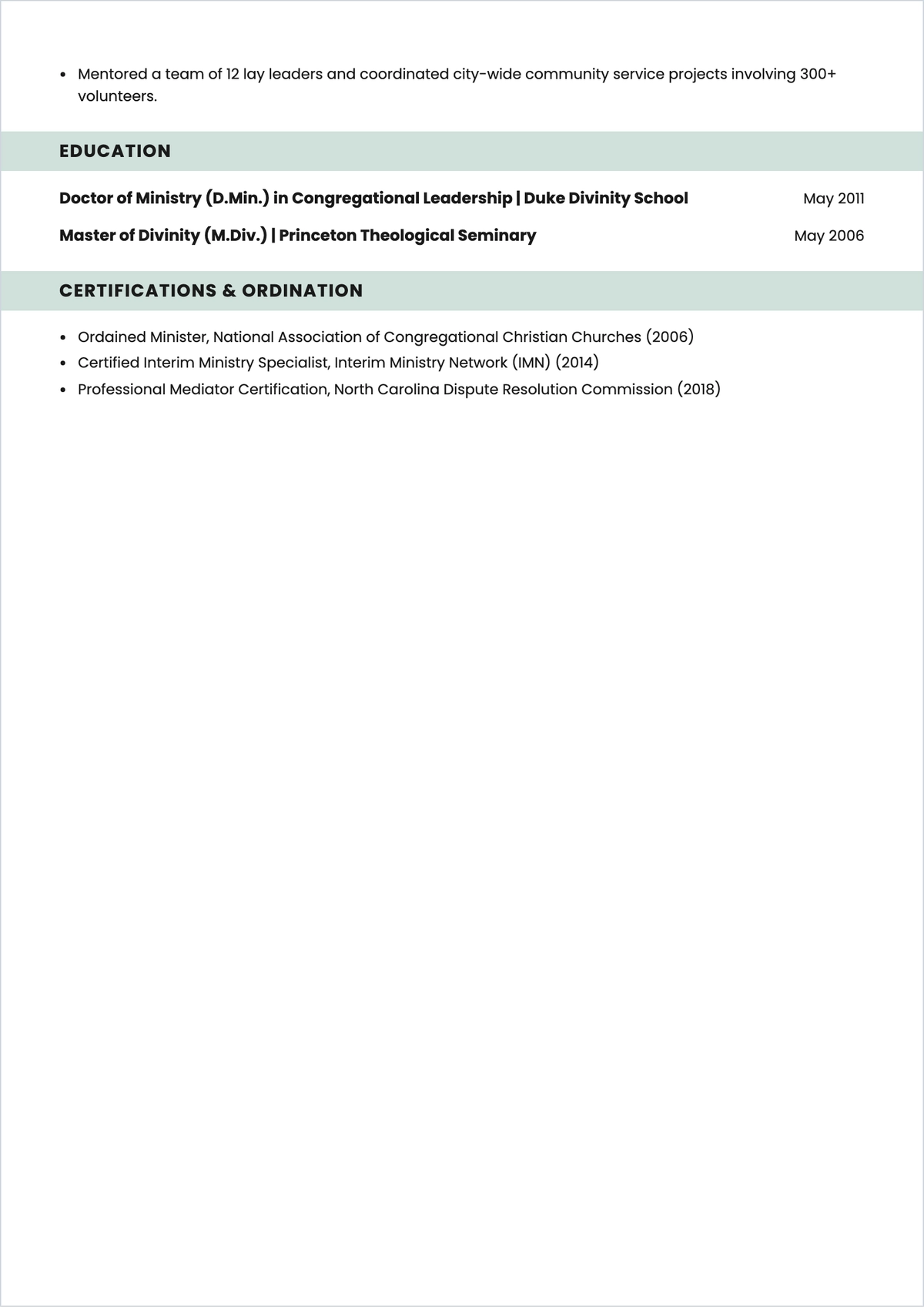Free Interim Pastor ATS Resume Template, AI Resume Builder