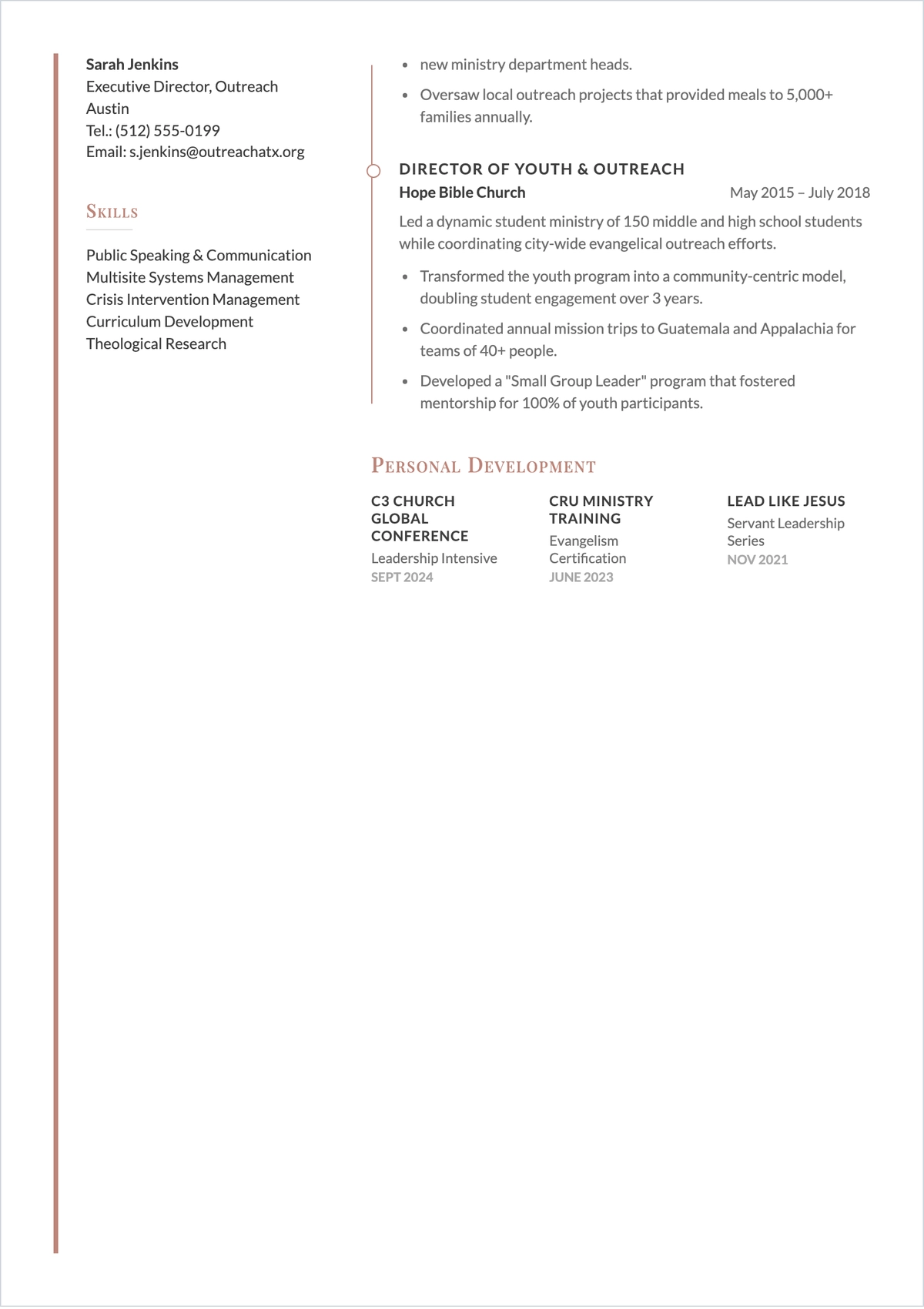 Free Campus Pastor ATS Resume Template, AI Resume Builder