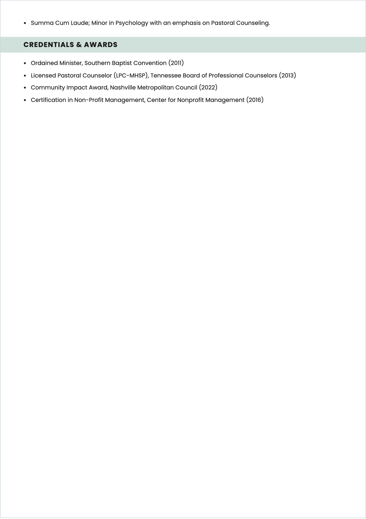 Free Part-Time Pastor ATS Resume Template, AI Resume Builder