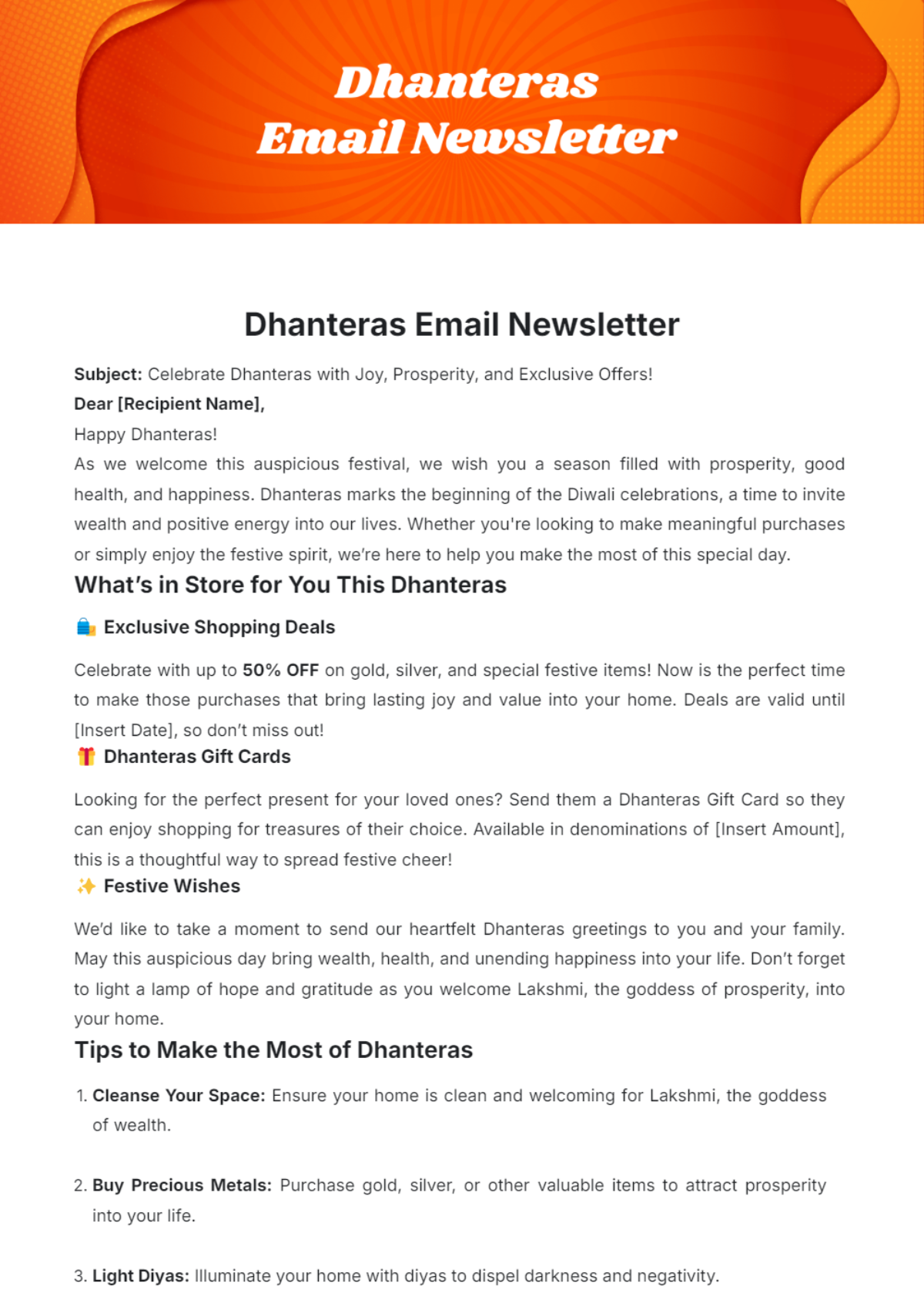 Dhanteras Email Newsletter Template - Edit Online & Download