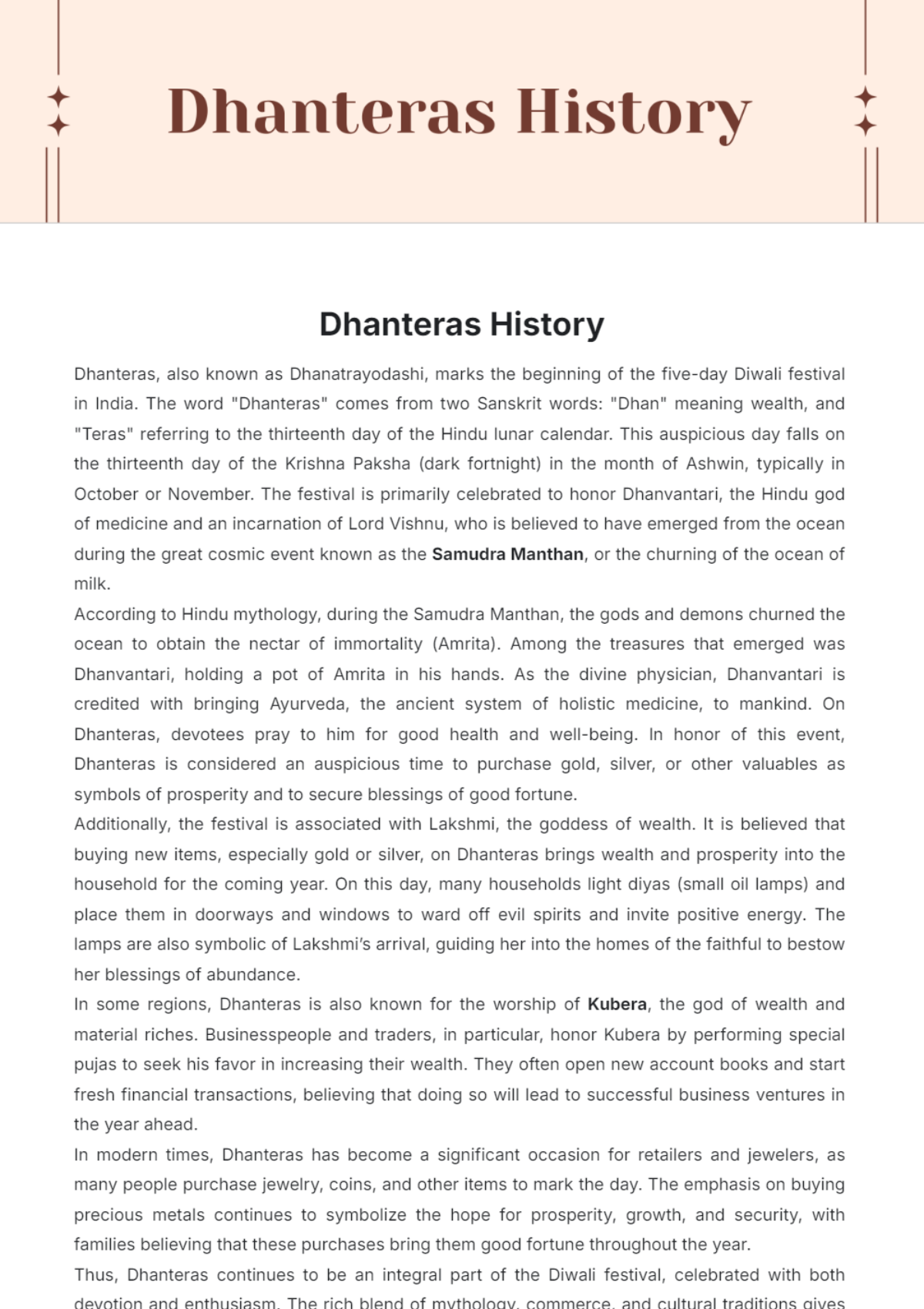 Dhanteras History Template - Edit Online & Download