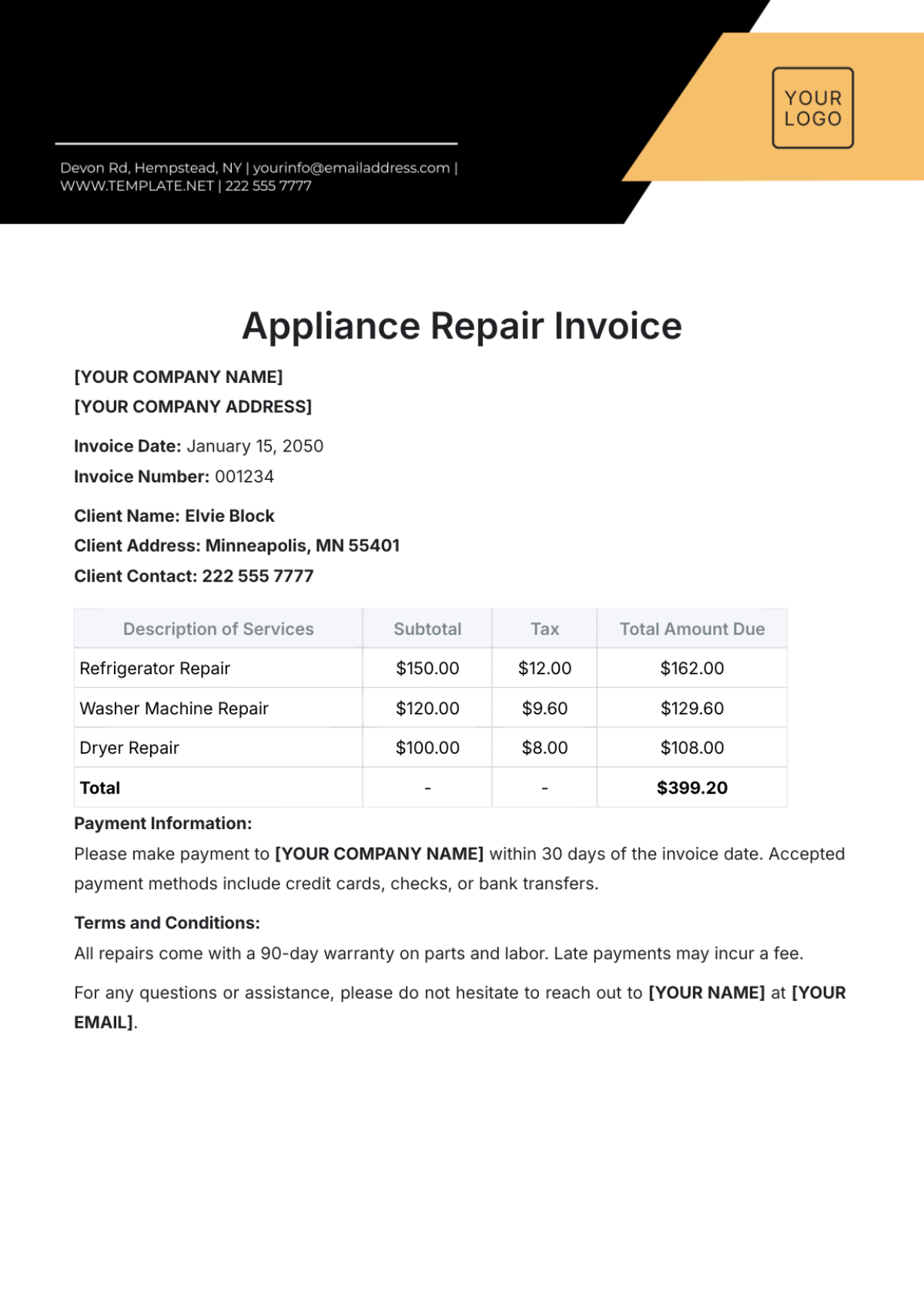 Free Repair Invoice Templates Editable And Printable